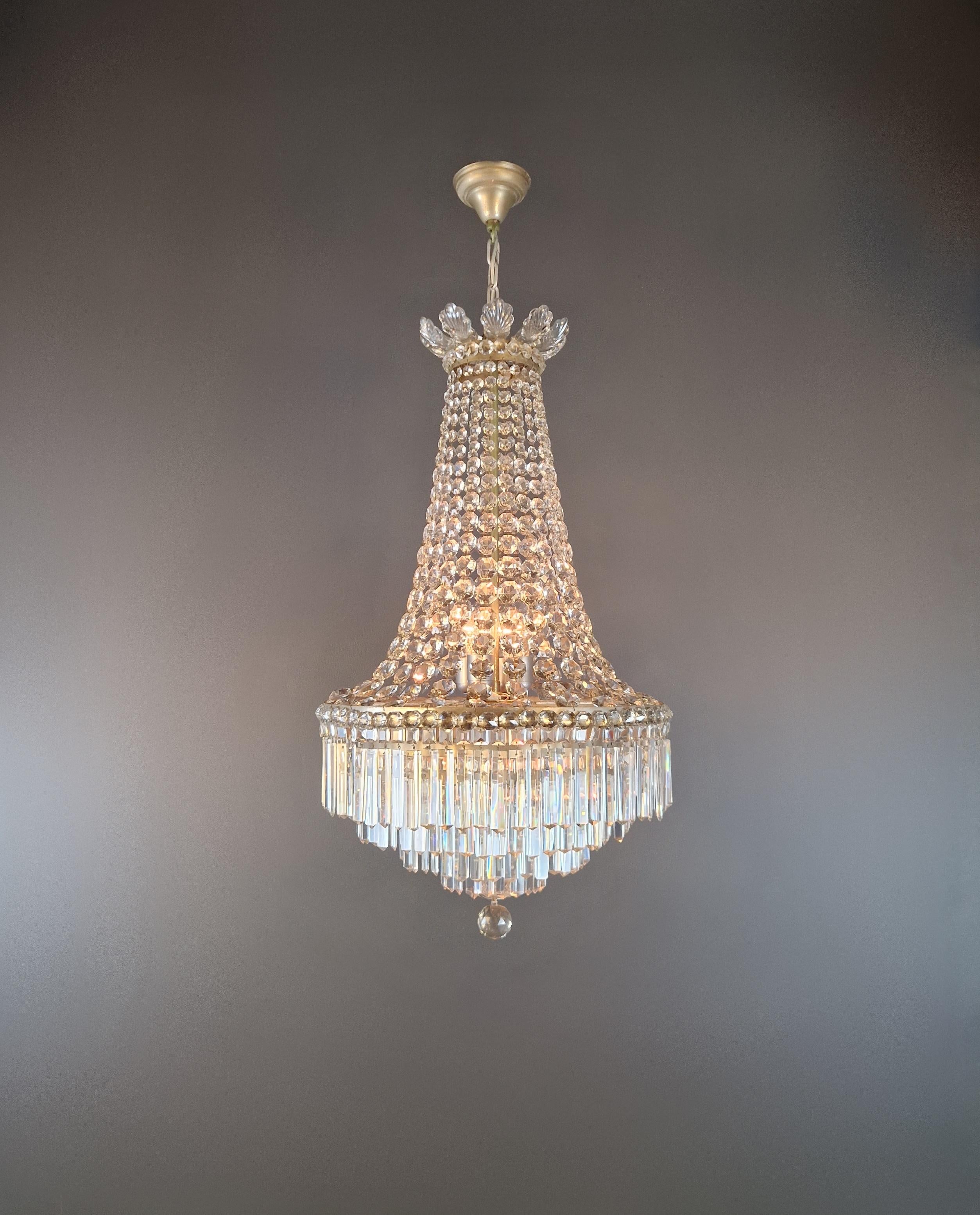 Hand-Knotted Empire Brass Sac a Pearl Chandelier Crystal Lustre Ceiling Antique For Sale