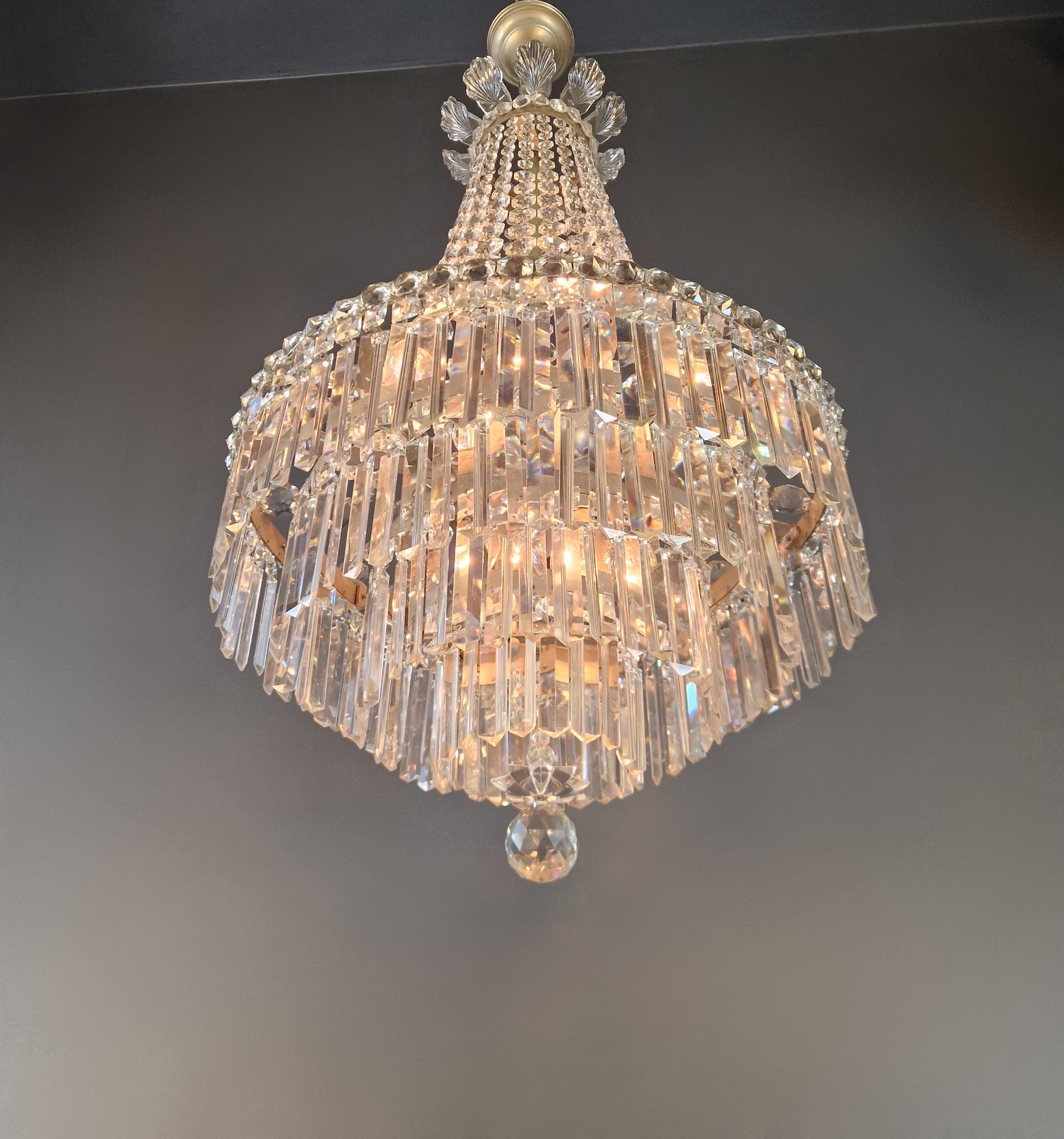 Empire Brass Sac a Pearl Chandelier Crystal Lustre Ceiling Antique For Sale 1