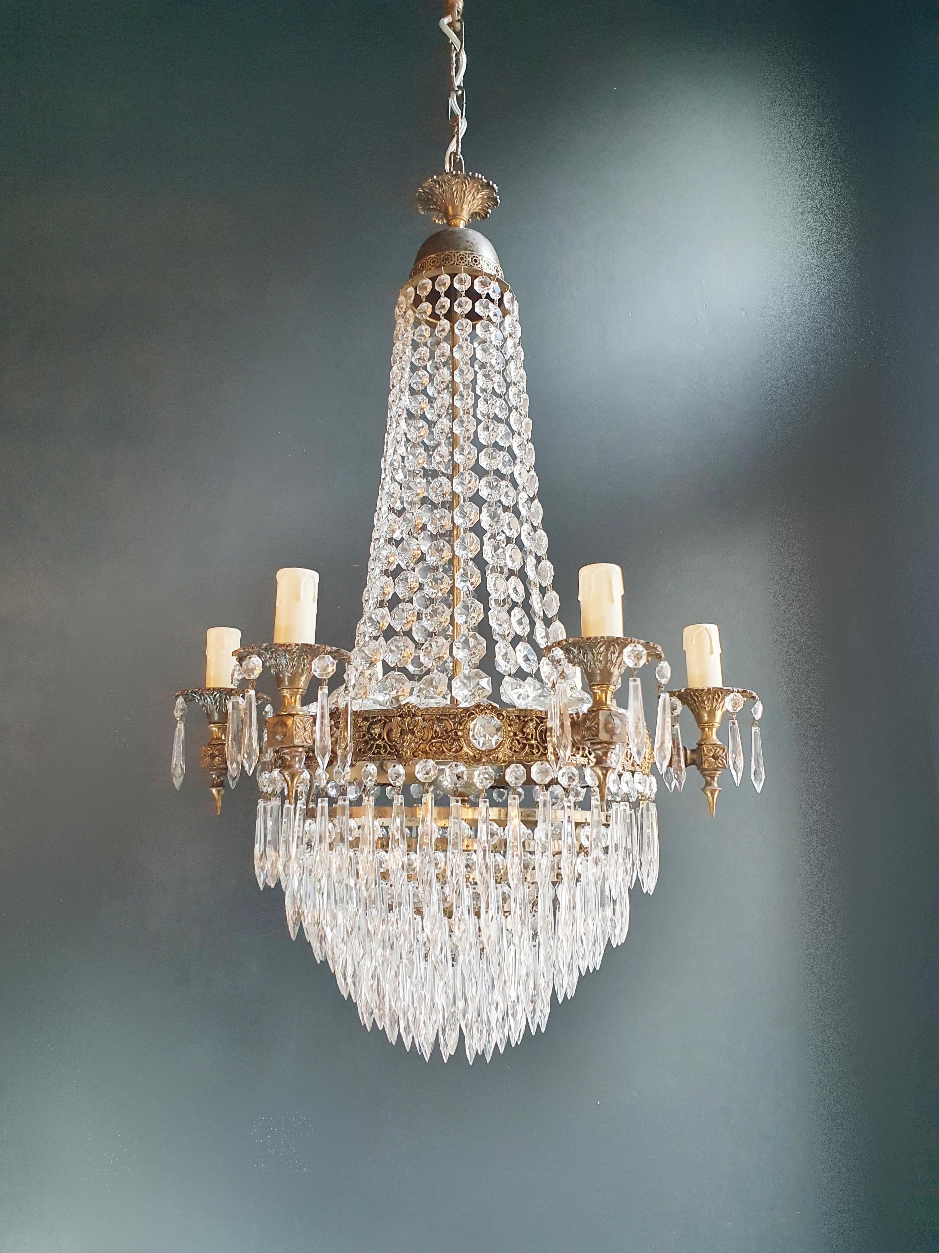Empire Brass Sac a Pearl Chandelier Crystal Lustre Ceiling Antique 3
