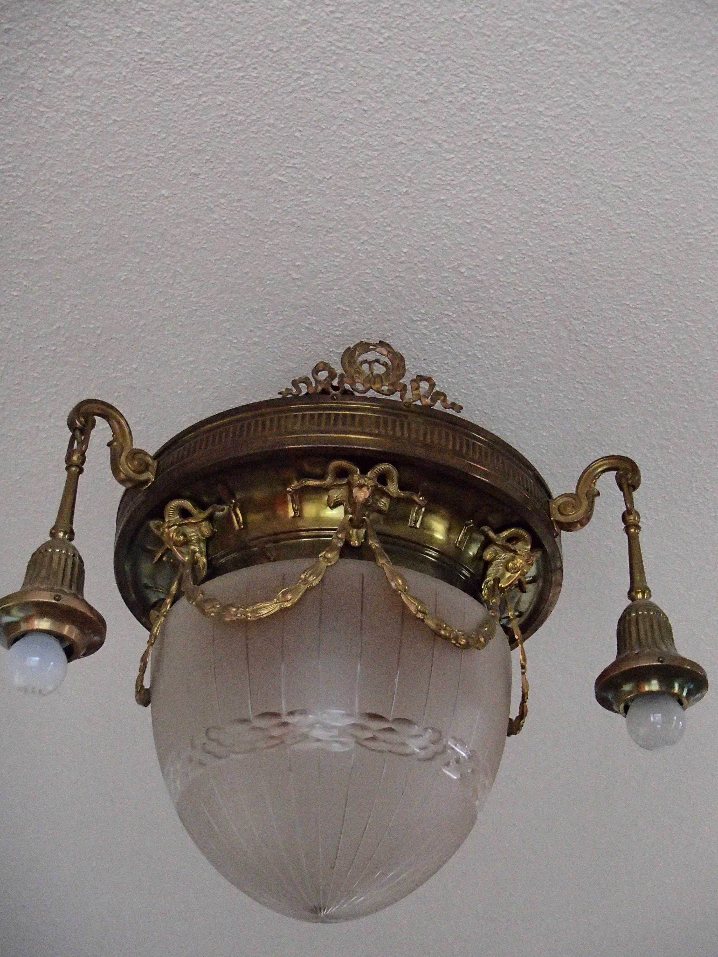 Empire Bronze and Glass Chandelier with Beliers For Sale 3