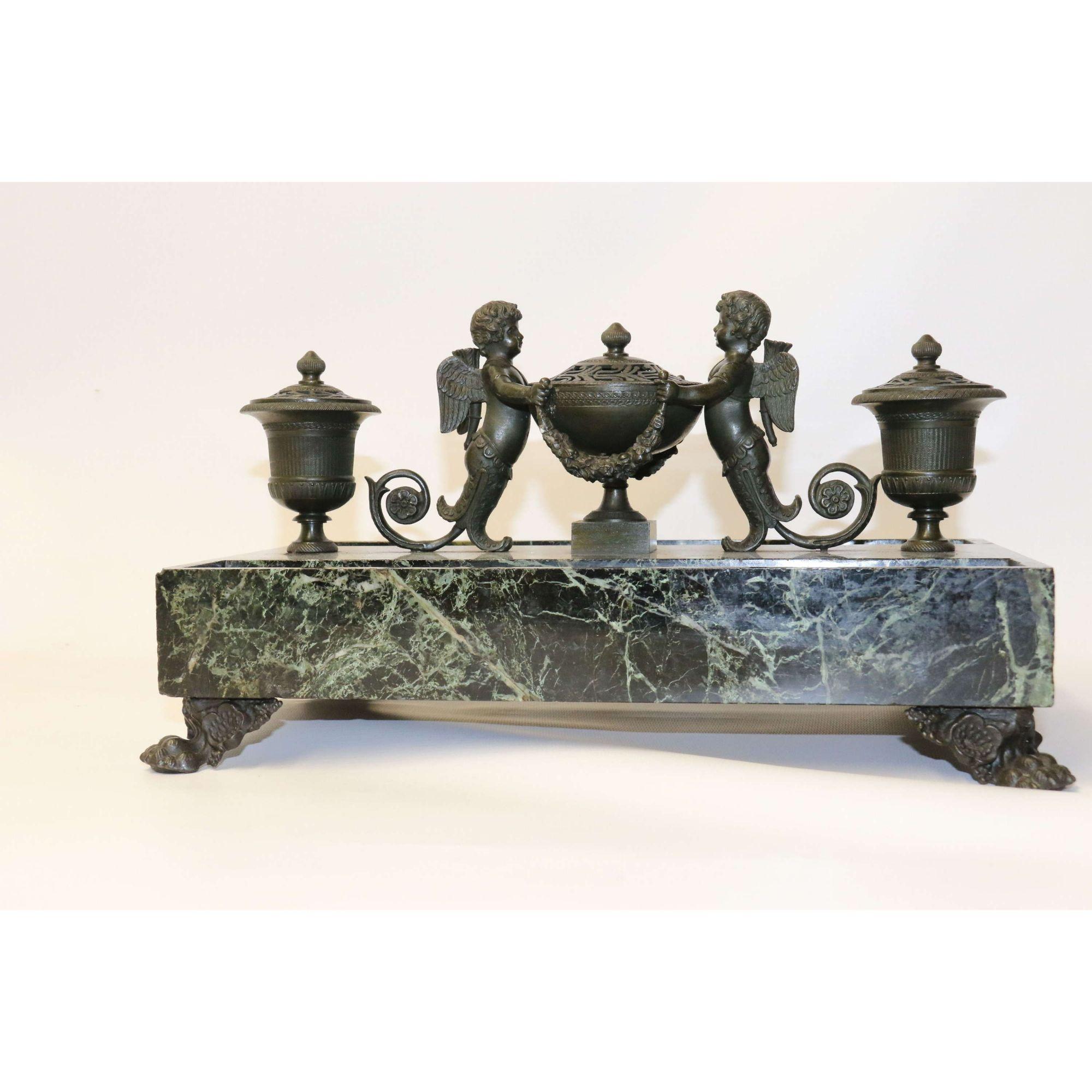 Empire-Tintenständer aus Bronze und Marmor von Lefebvre aus Belgien, um 1820 im Angebot 10