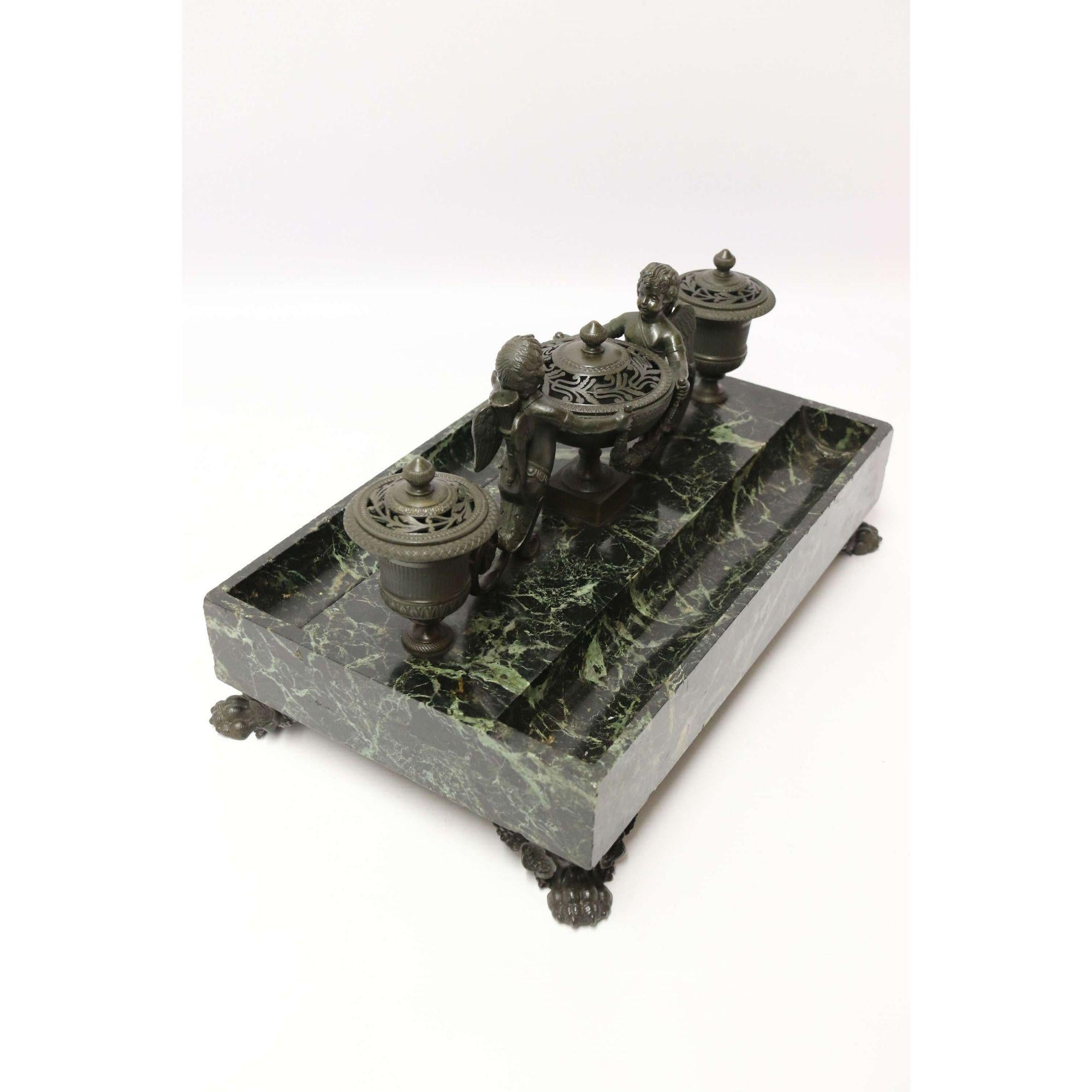 Empire Bronze and Marble Desk Top Inkstand by Lefebvre of Belgium, circa 1820 For Sale 3