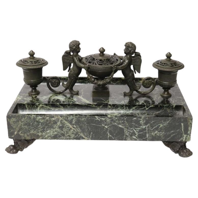 Empire Bronze and Marble Desk Top Inkstand by Lefebvre of Belgium, circa 1820