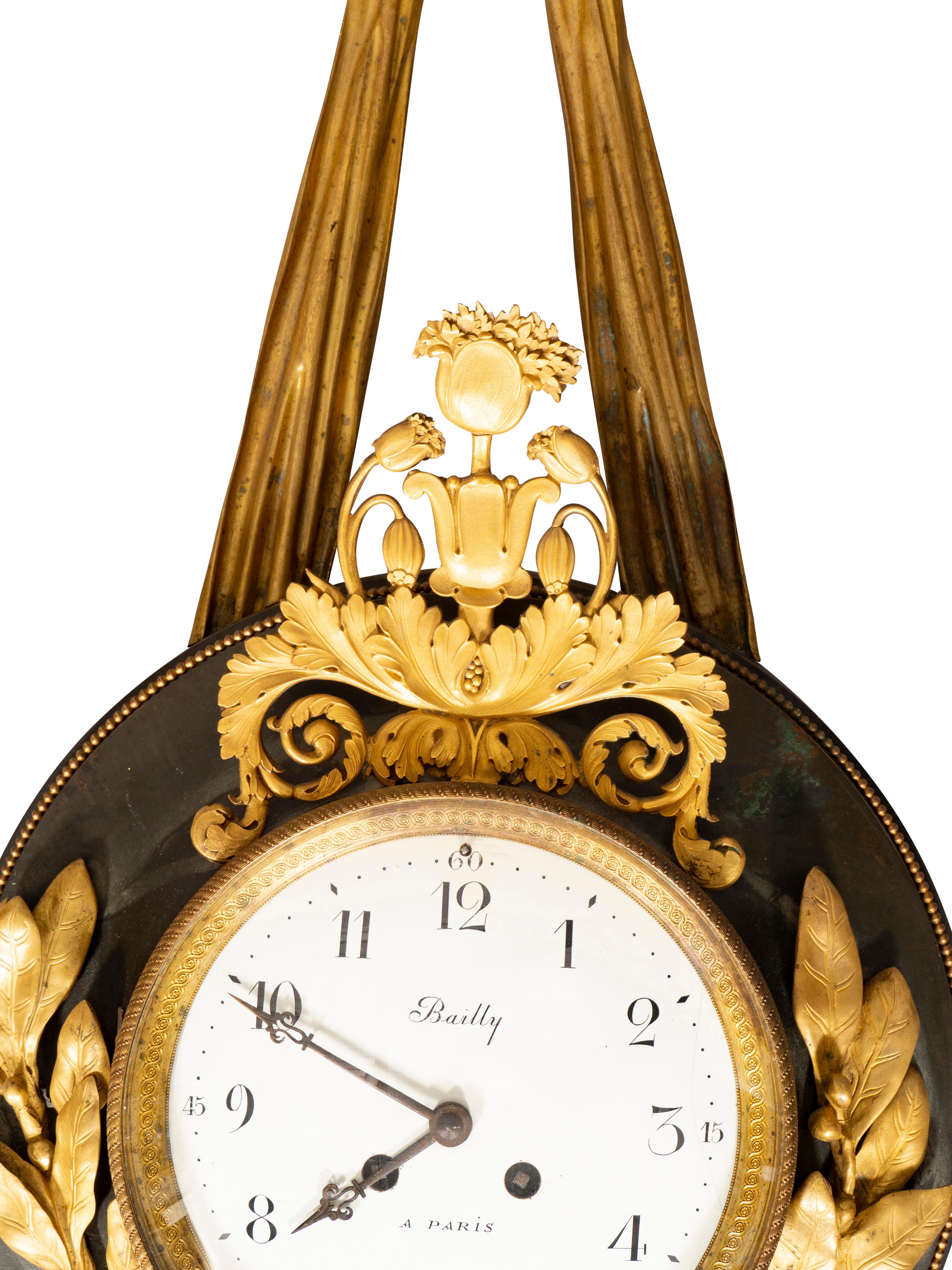 Empire Bronze and Ormolu Cartel Clock by Bailly, Paris For Sale 7