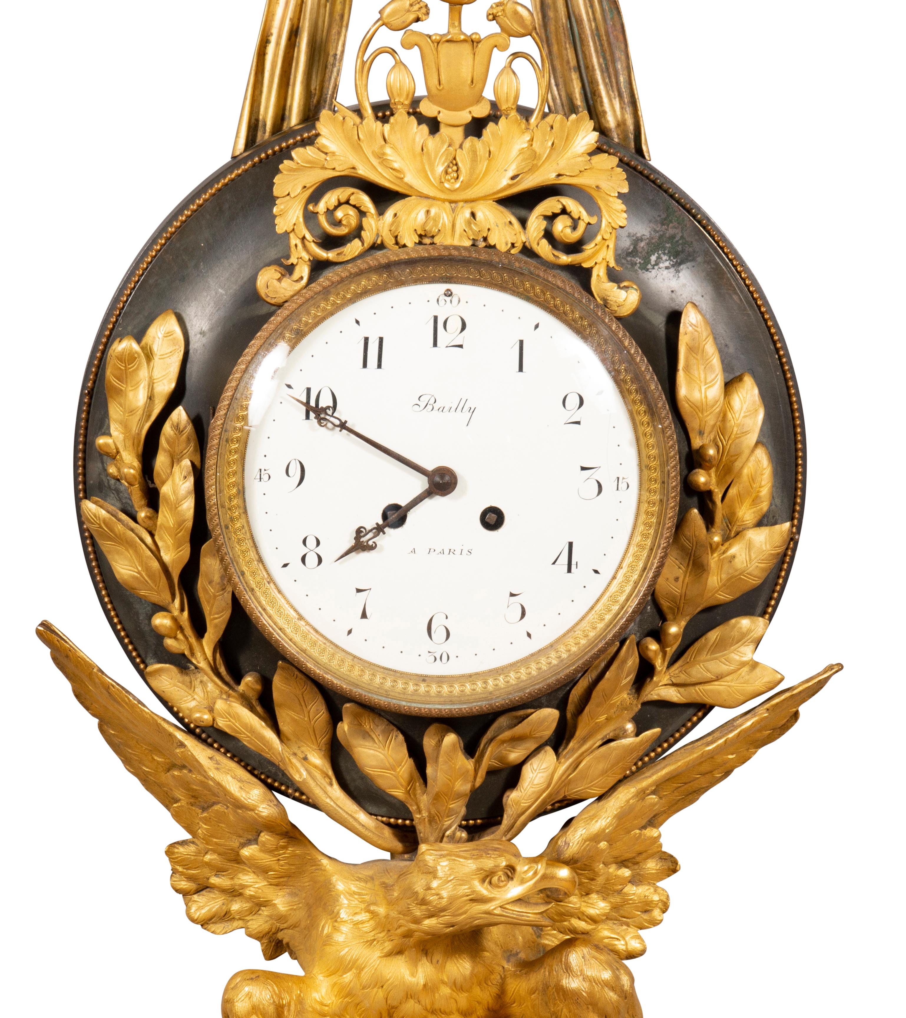 French Empire Bronze and Ormolu Cartel Clock by Bailly, Paris For Sale
