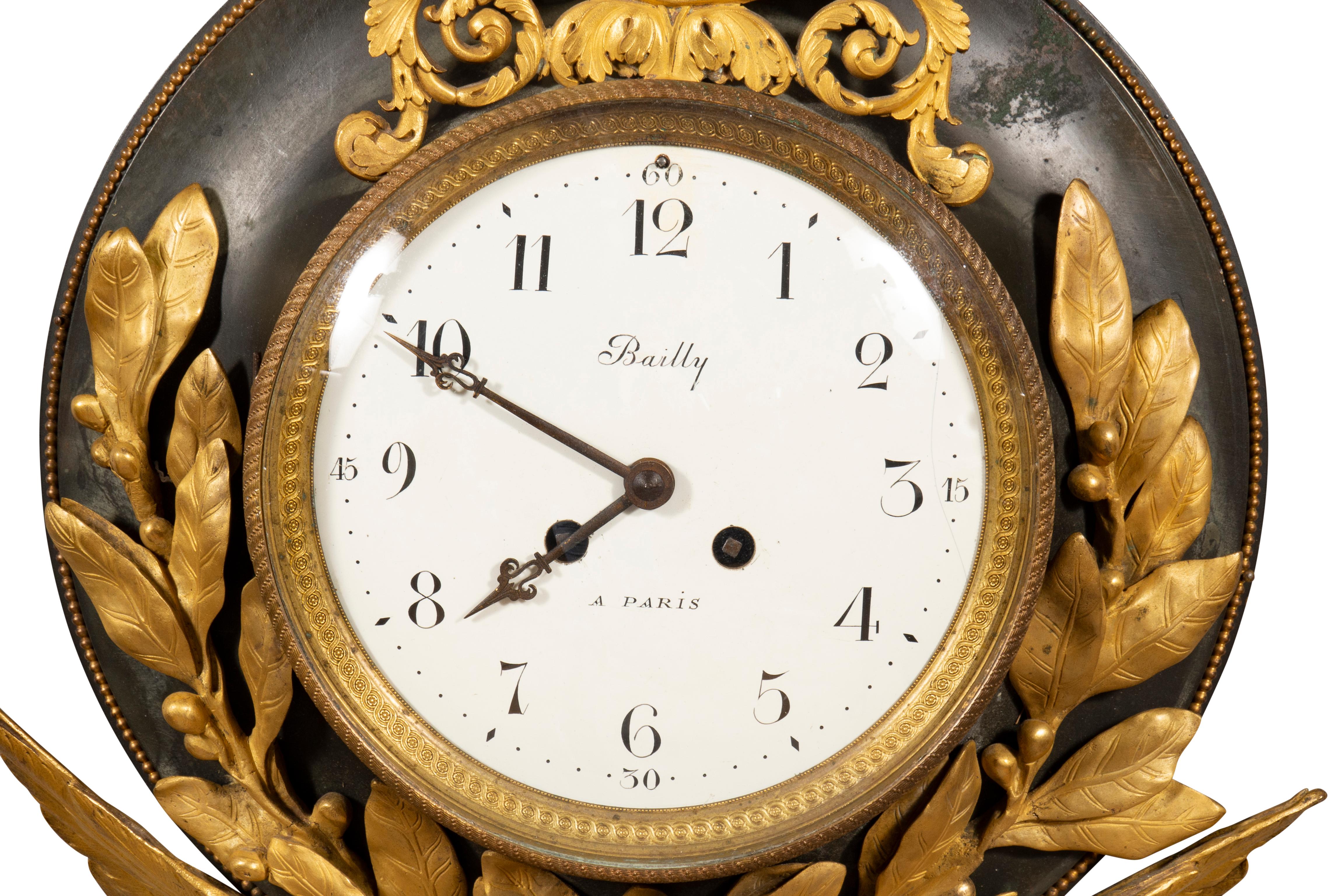 Early 19th Century Empire Bronze and Ormolu Cartel Clock by Bailly, Paris For Sale