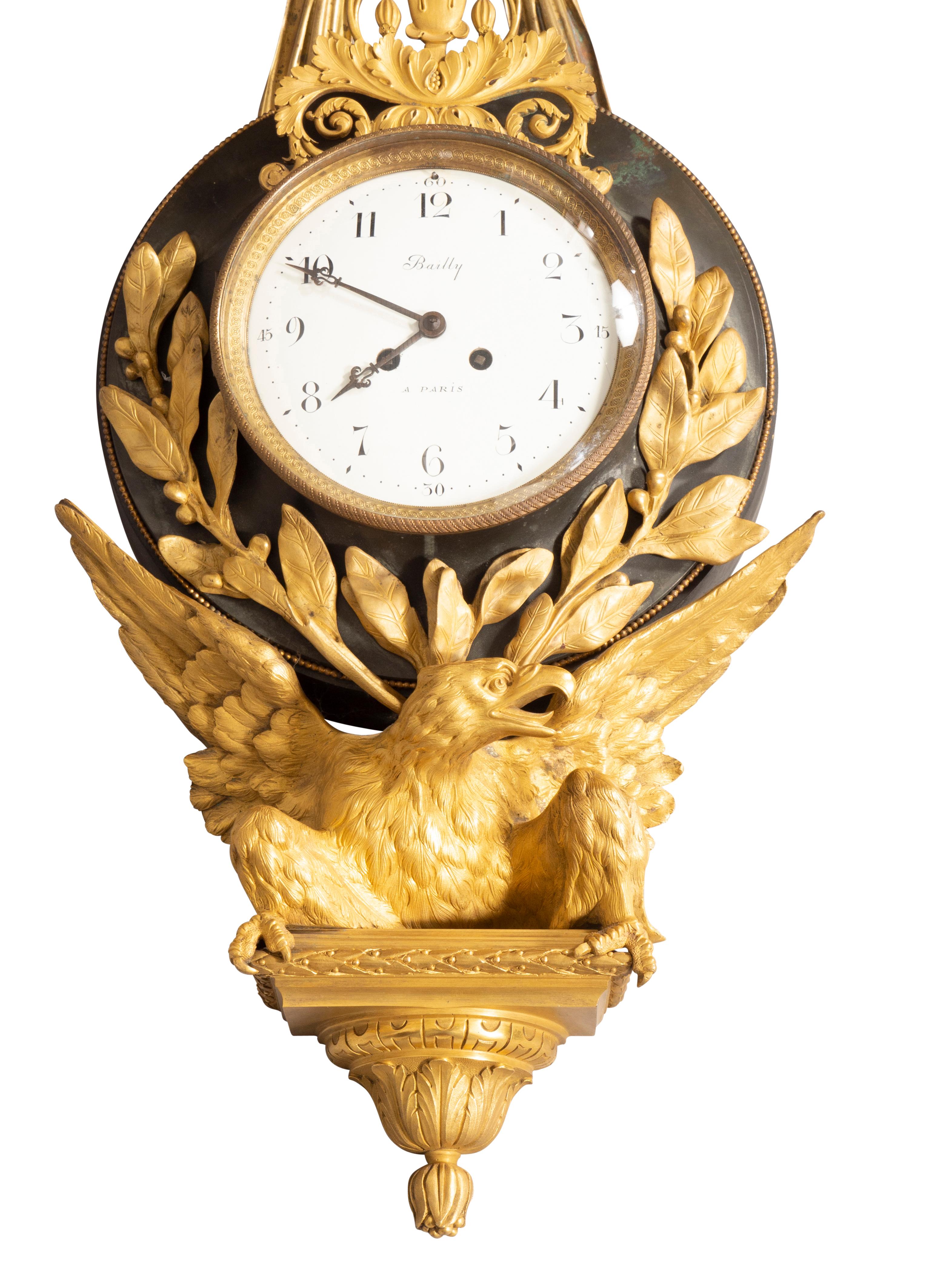 Empire Bronze and Ormolu Cartel Clock by Bailly, Paris For Sale 4