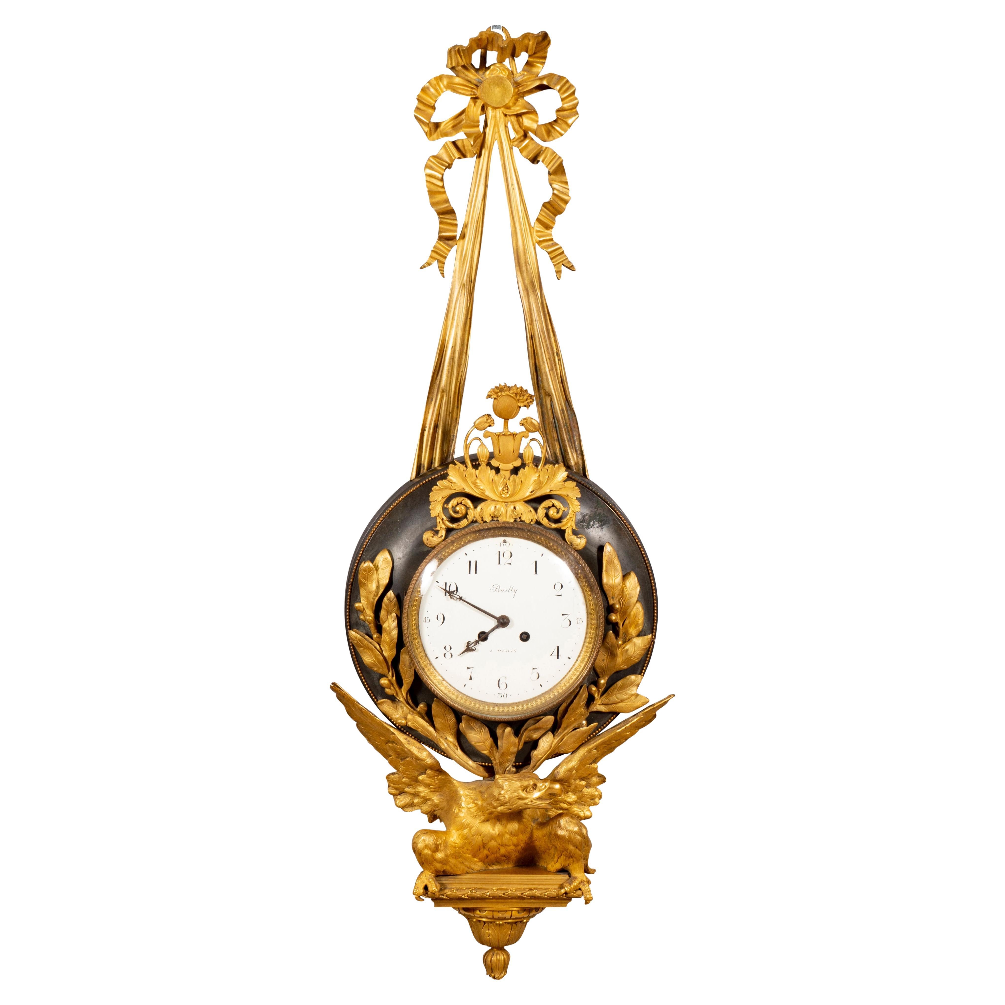 Empire Bronze and Ormolu Cartel Clock by Bailly, Paris For Sale