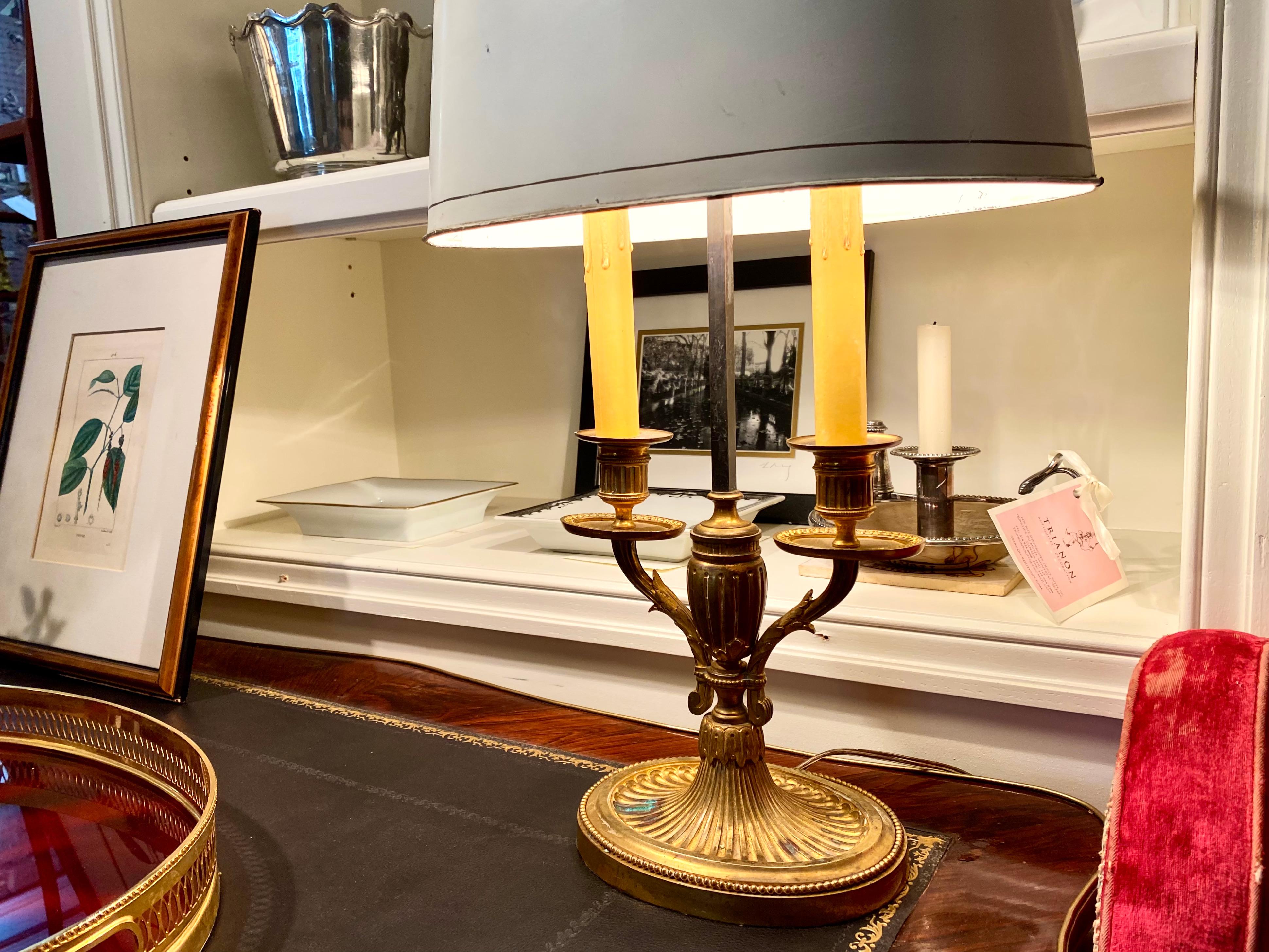 Empire Bronze Bouillotte Lamp, Off-White Tôle Shade 4