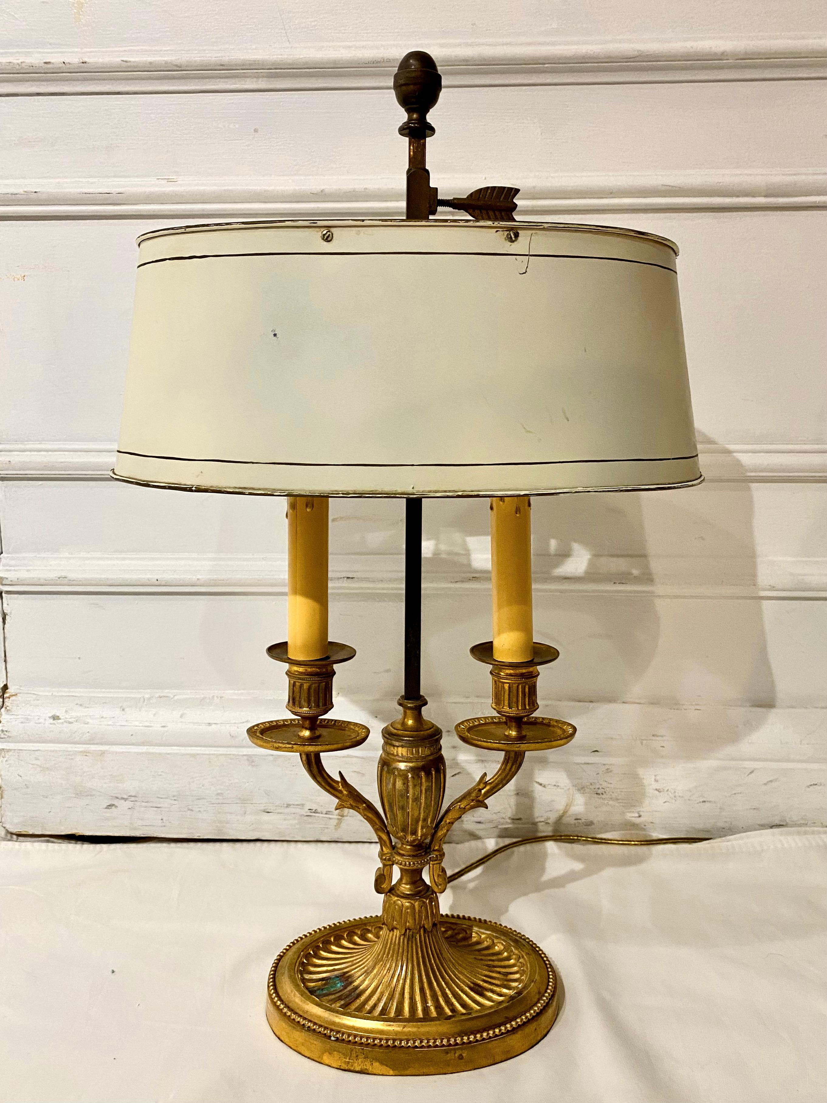 Empire Bronze Bouillotte Lamp, Off-White Tôle Shade 6
