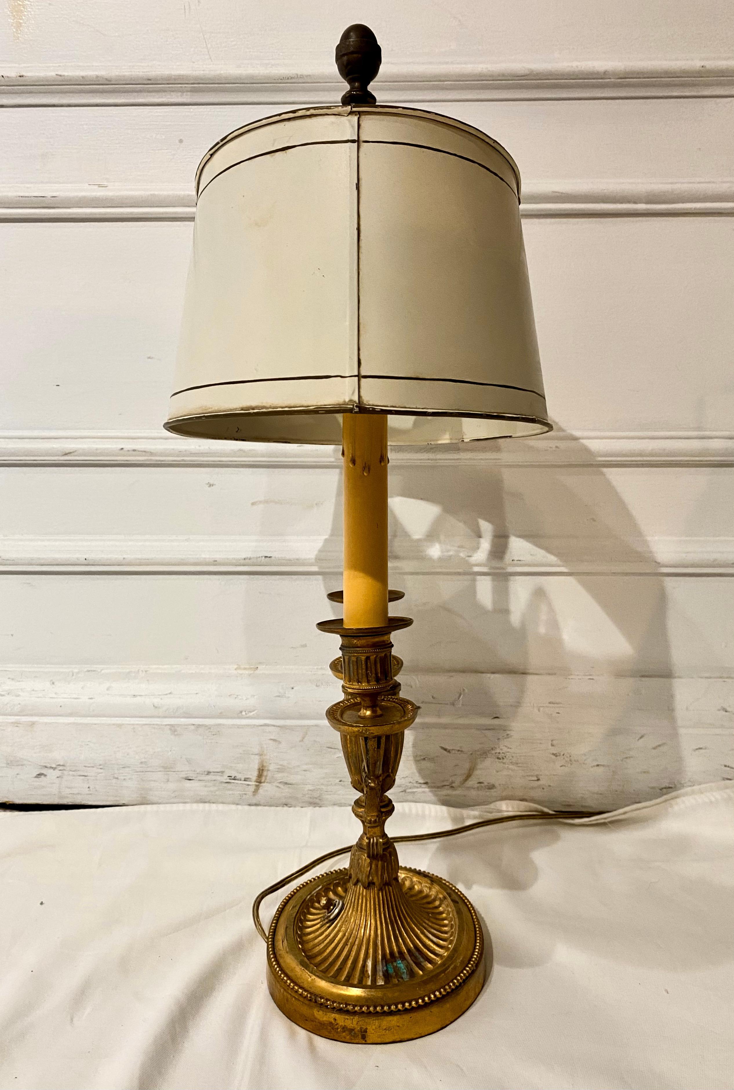 Empire Bronze Bouillotte Lamp, Off-White Tôle Shade 10