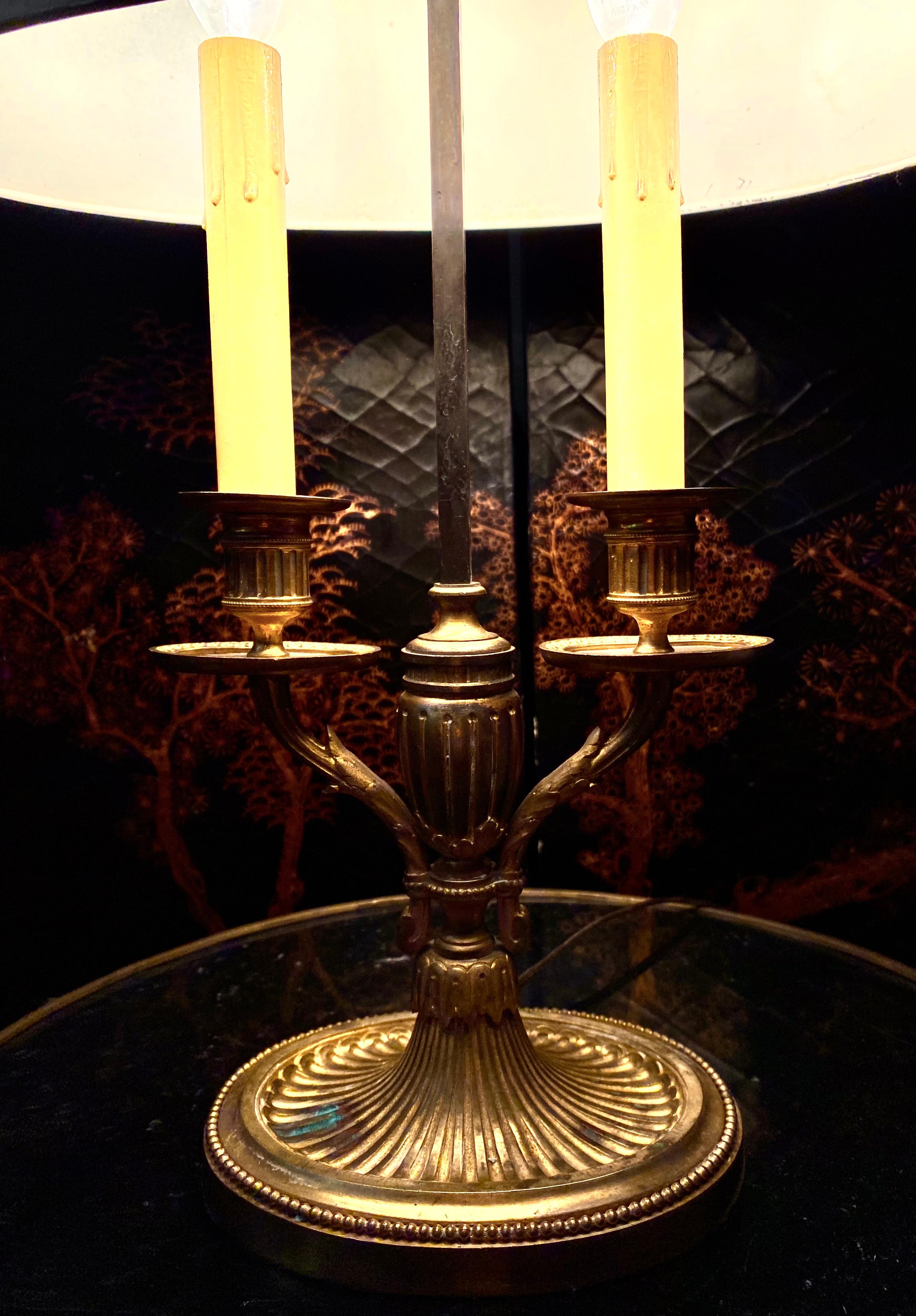Empire Bronze Bouillotte Lamp, Off-White Tôle Shade 11