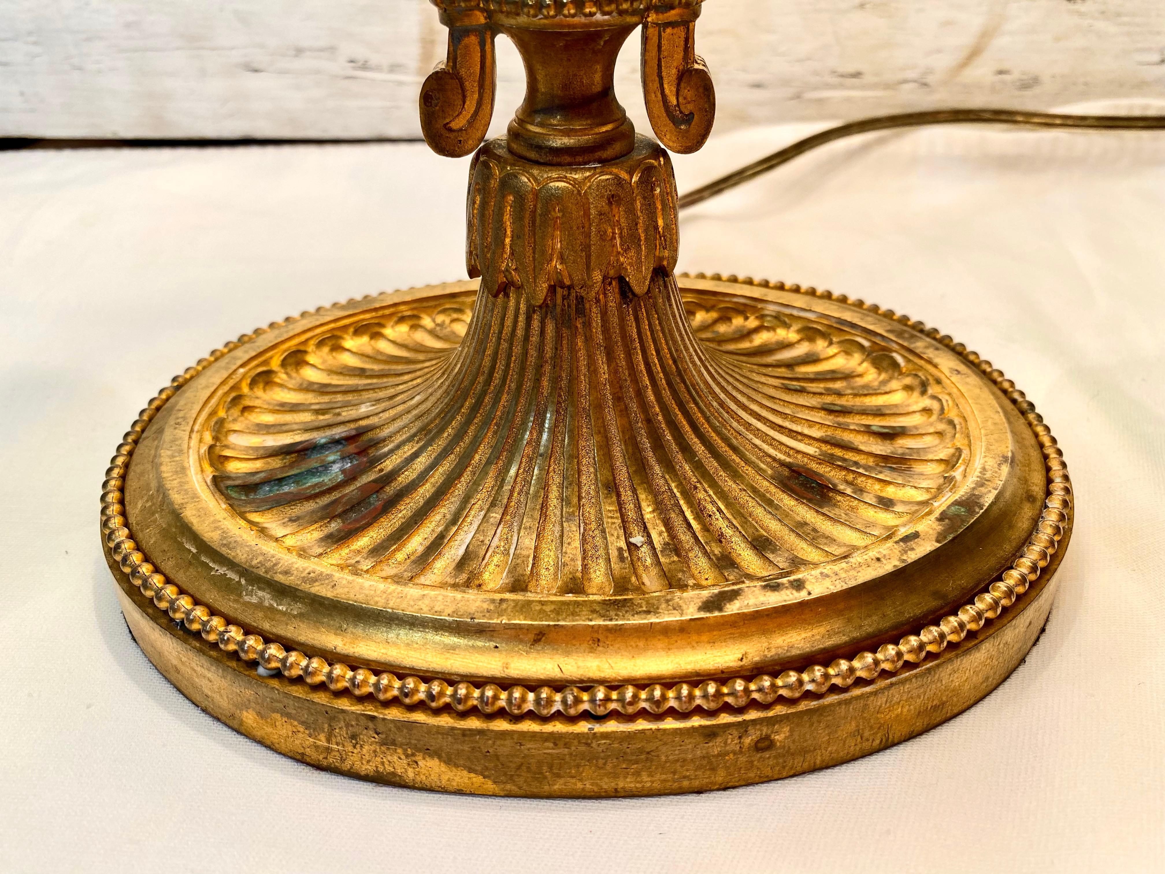 Gilt Empire Bronze Bouillotte Lamp, Off-White Tôle Shade