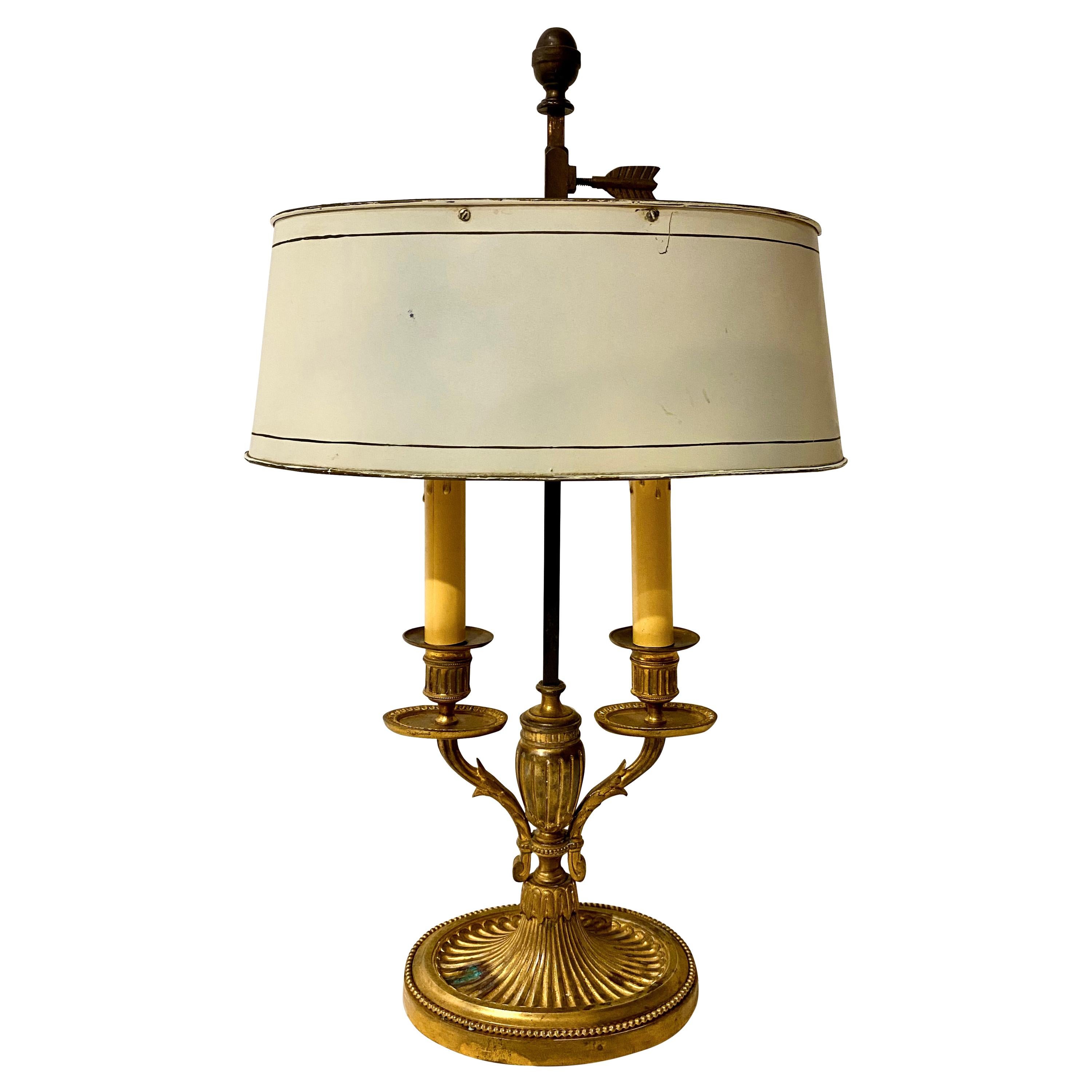Empire Bronze Bouillotte Lamp, Off-White Tôle Shade