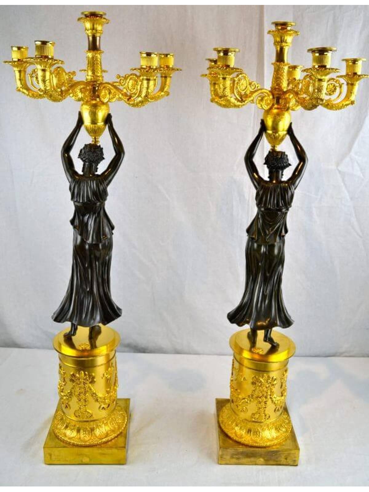 French Empire Bronze Candelabra, Pair For Sale