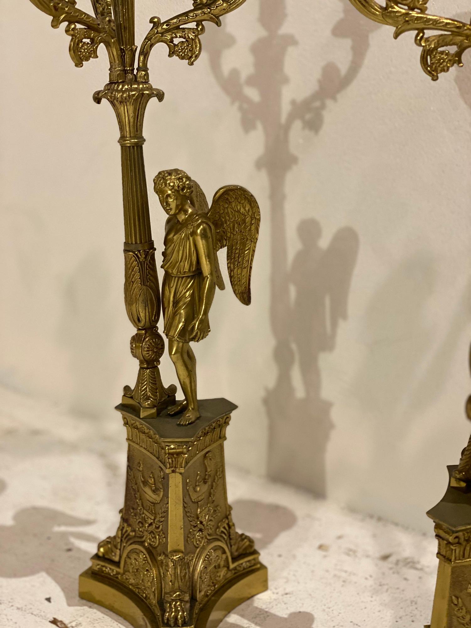 Unknown Late 19th century French Empire Bronze Candlestick Table Lamps For Sale