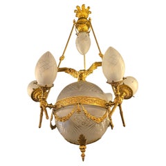 Antique Empire Bronze & Crystal Eagle Chandelier — Symbol of Power and the United States