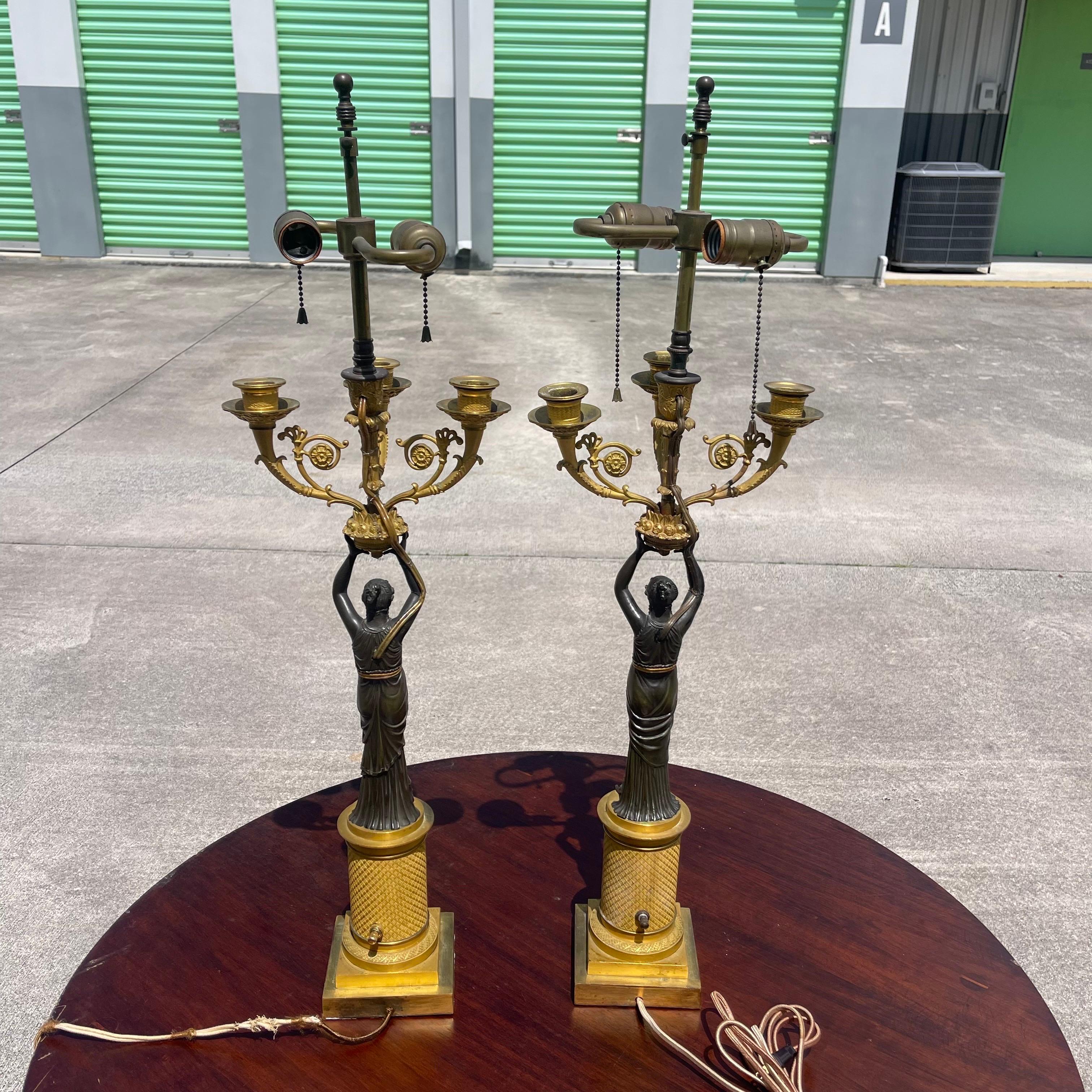 Lámparas de mesa imperio de bronce ormolu y 4 candelabros, Manner Rabiat, un par en venta 8