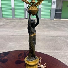 Empire Bronze Ormolu 4 Light Candelabra Table Lamps, Manner Rabiat, a Pair