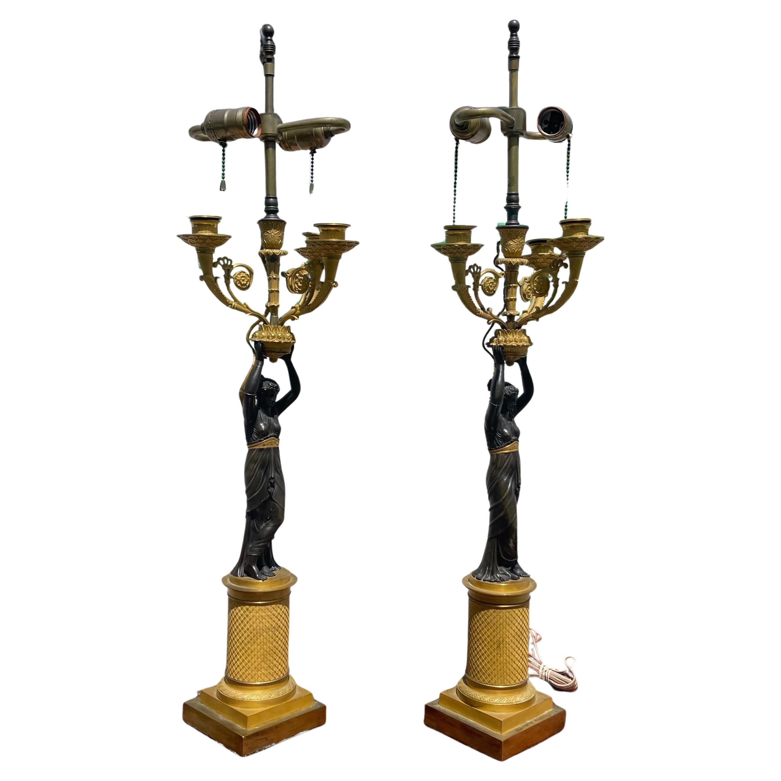 Lámparas de mesa imperio de bronce ormolu y 4 candelabros, Manner Rabiat, un par