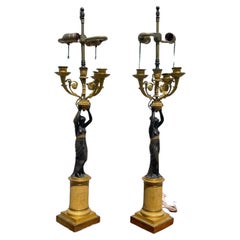 Lámparas de mesa imperio de bronce ormolu y 4 candelabros, Manner Rabiat, un par