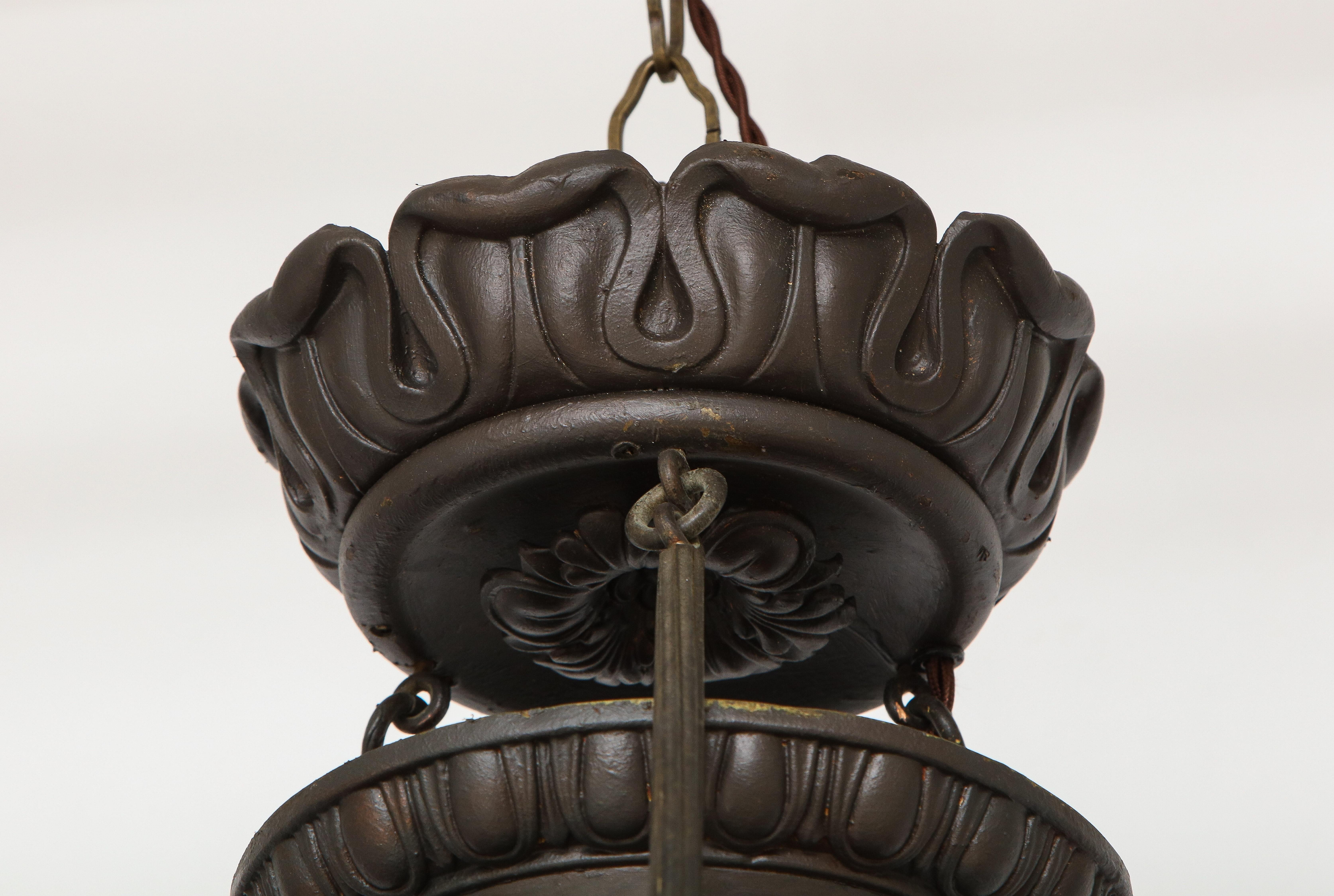 North American Empire Bronze Three-Light Chandelier For Sale