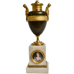 Empire Bronze Urn with a Miniature of Empress Josephine Mounted As a Lamp
