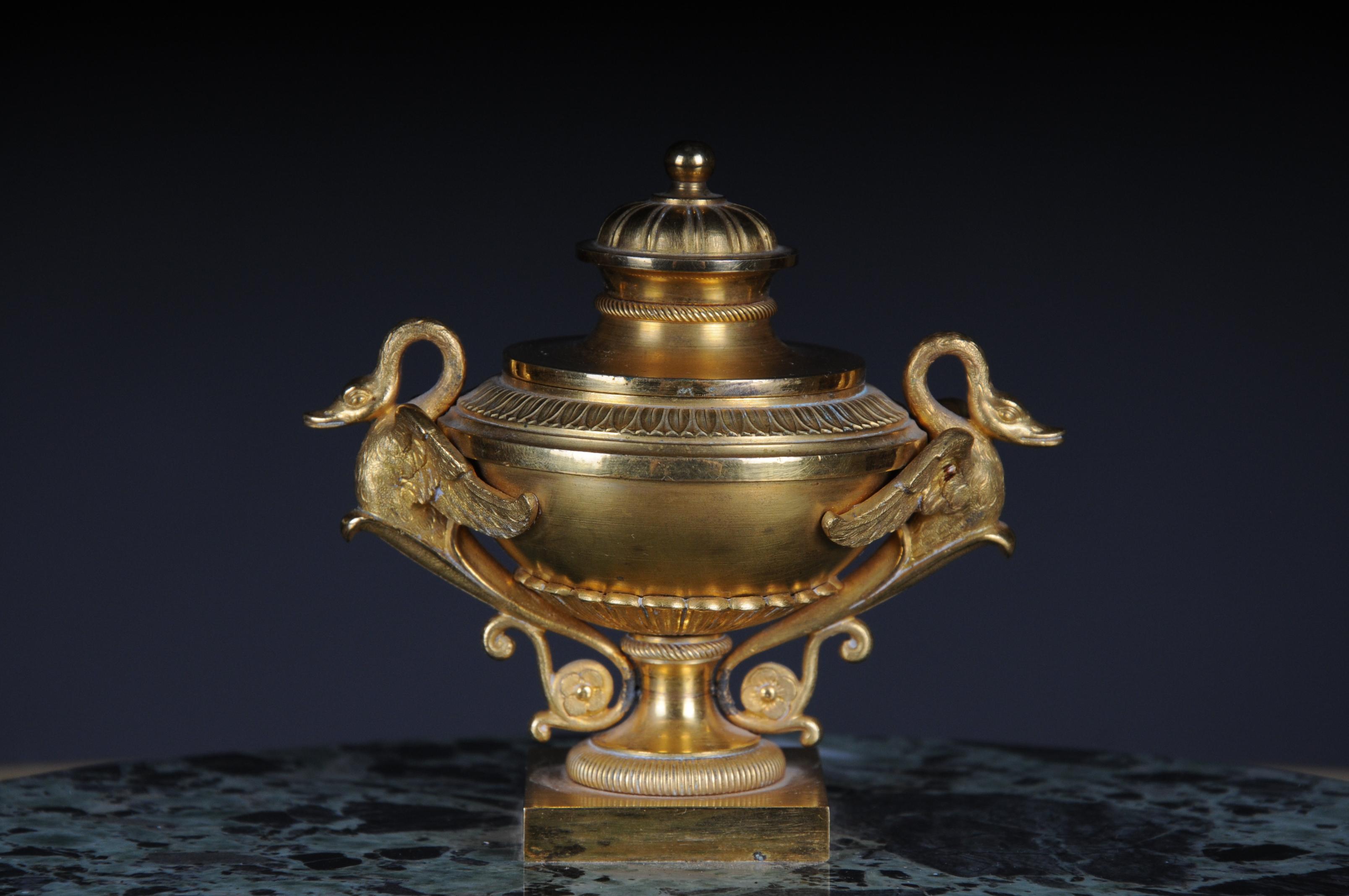 French Empire Bronze Writing Set Inkwell 19th Century Fire-Gilt For Sale