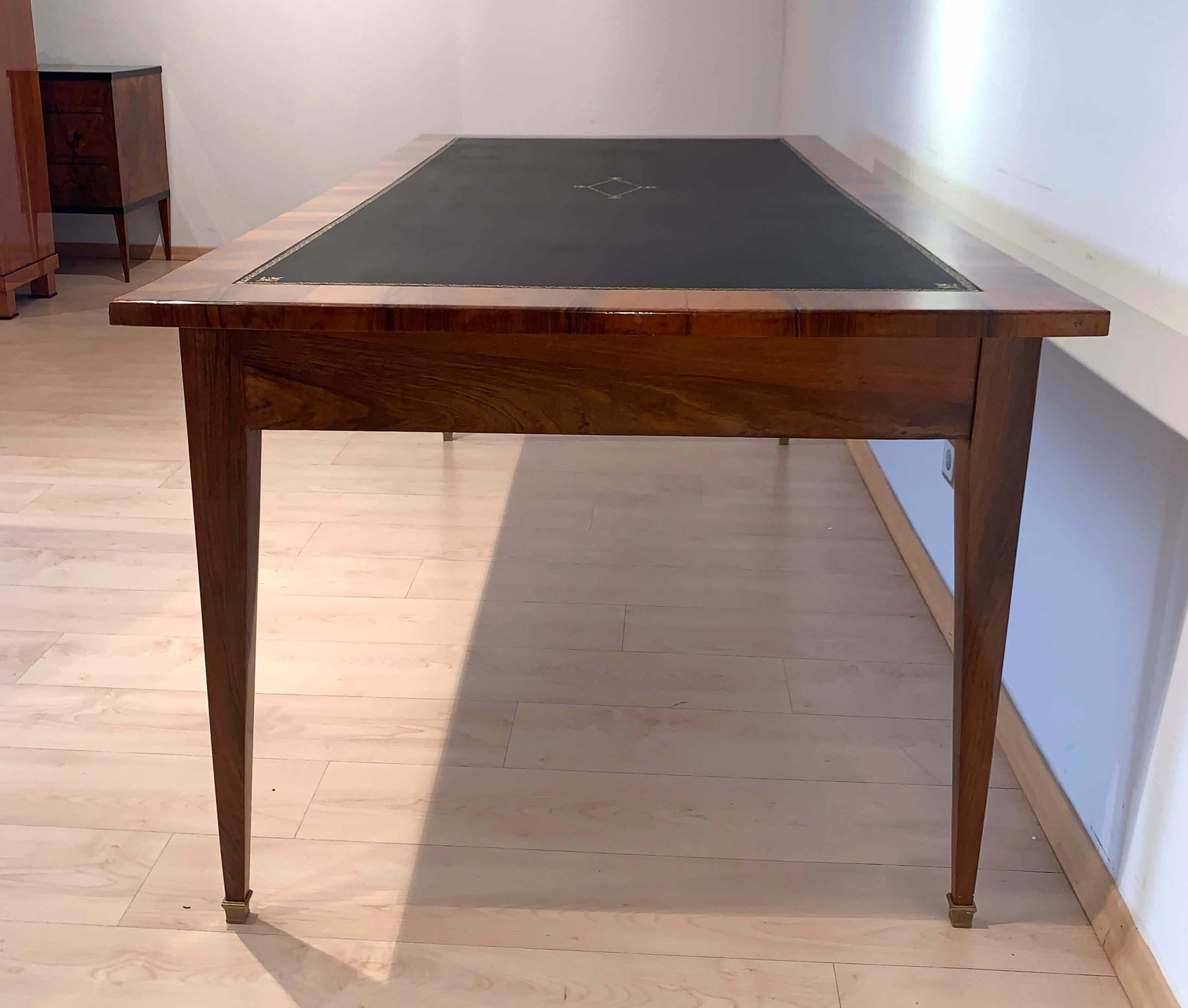 Brass Empire Bureau Plat / Partner Desk with Six Drawers, Walnut, France, circa 1810 