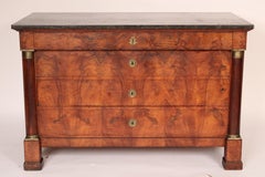 Empire Burl Walnut Chest of Drawers with Marble Top