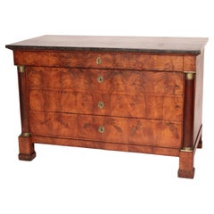 Empire Burl Walnut Chest of Drawers with Marble Top