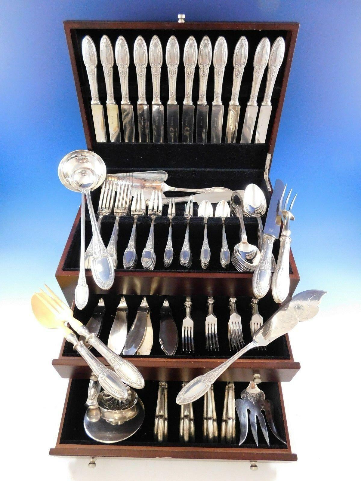 Monumental Empire by Erquis silver plated dinner size flatware set, 122 pieces. This set includes:

12 dinner knives, 10