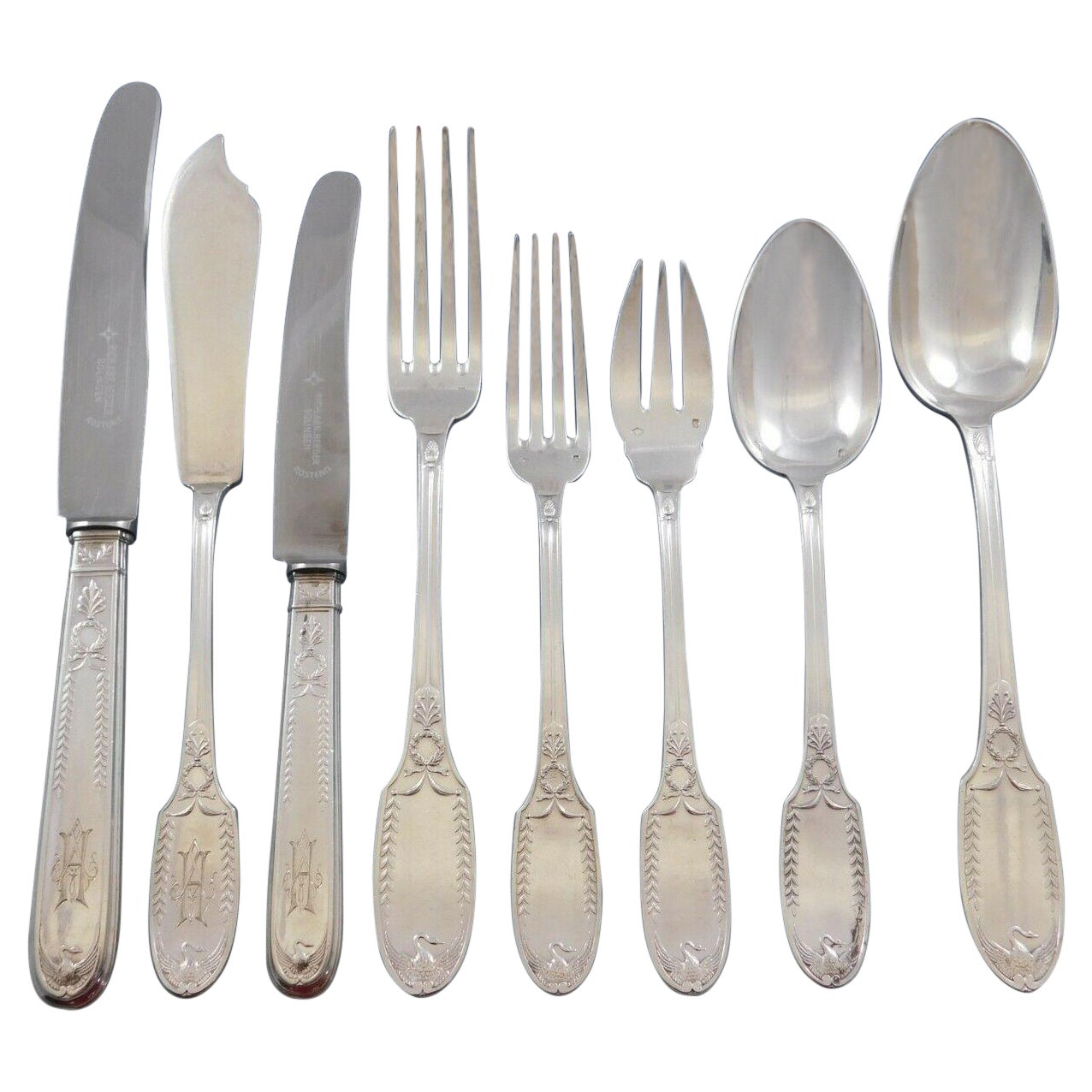 Ensemble de couverts en argent sterling avec cygne 99 pièces Empire de Puiforcat France