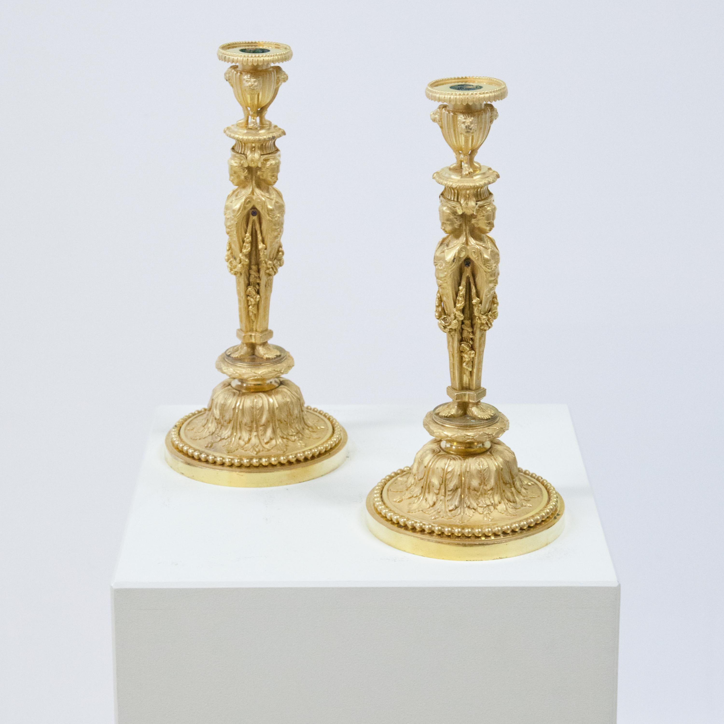 Gilt Empire Candlesticks, J.-D. Dugourc, France, Early 19th Century