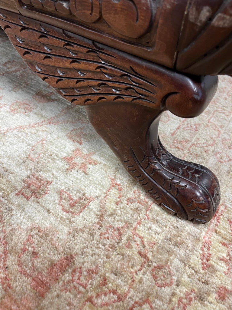 Antique Empire Carved Mahogany Faux Alligator Croc Leather Settee Sofa For Sale 10