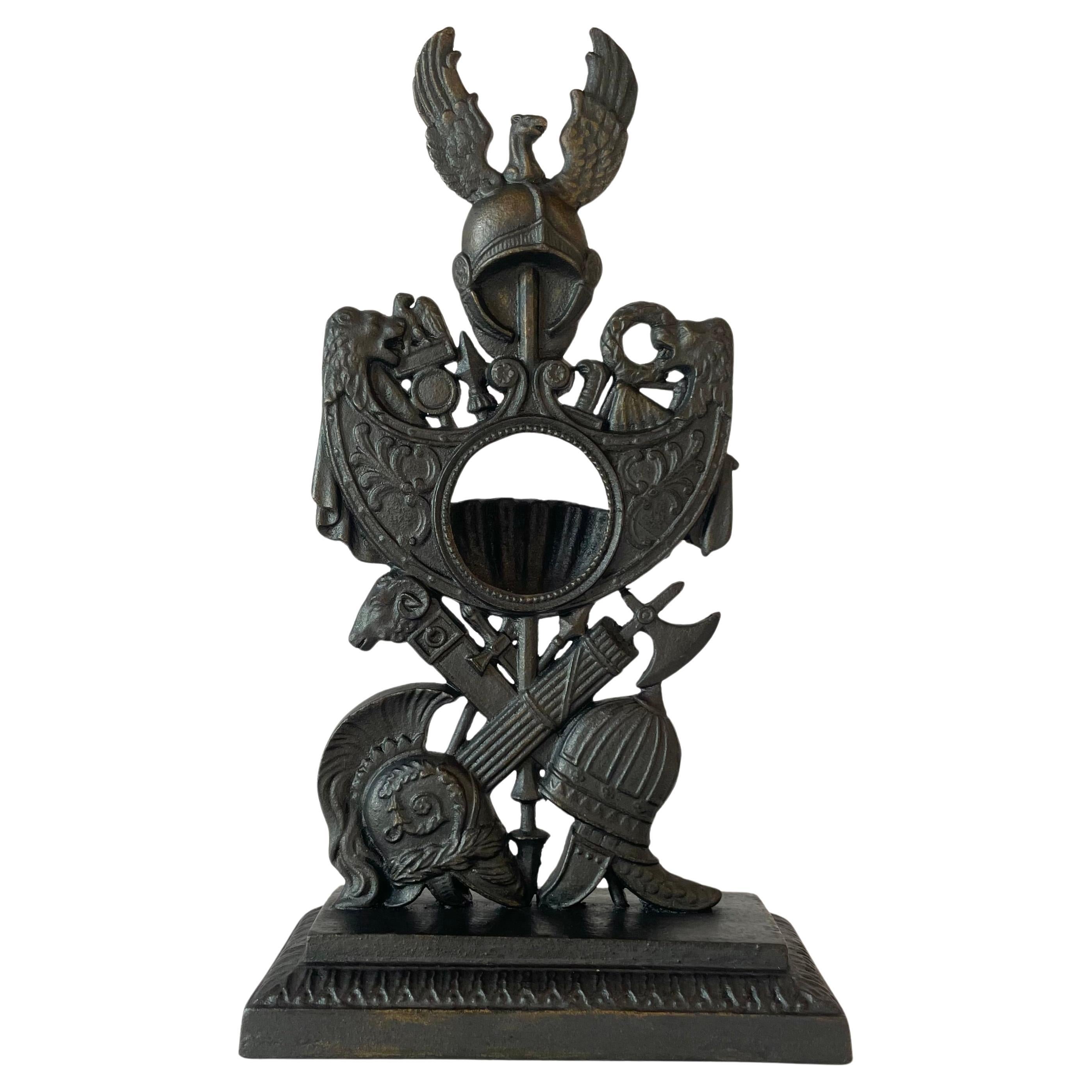 Empire Cast Iron Pocket Watch Stand with Martial Decoration, circa 1820 For Sale