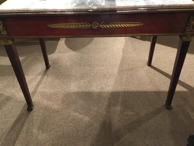 Empire Center Table in Mahogany with Bronze Mounts White Marble Top, 19 th c In Good Condition For Sale In Houston, TX