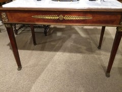 Empire Center Table/desk  in Mahogany with Bronze Mounts, White Marble Top
