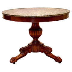 Antique Empire Center Table, Mahogany - Marble Top, France, Circa:1840