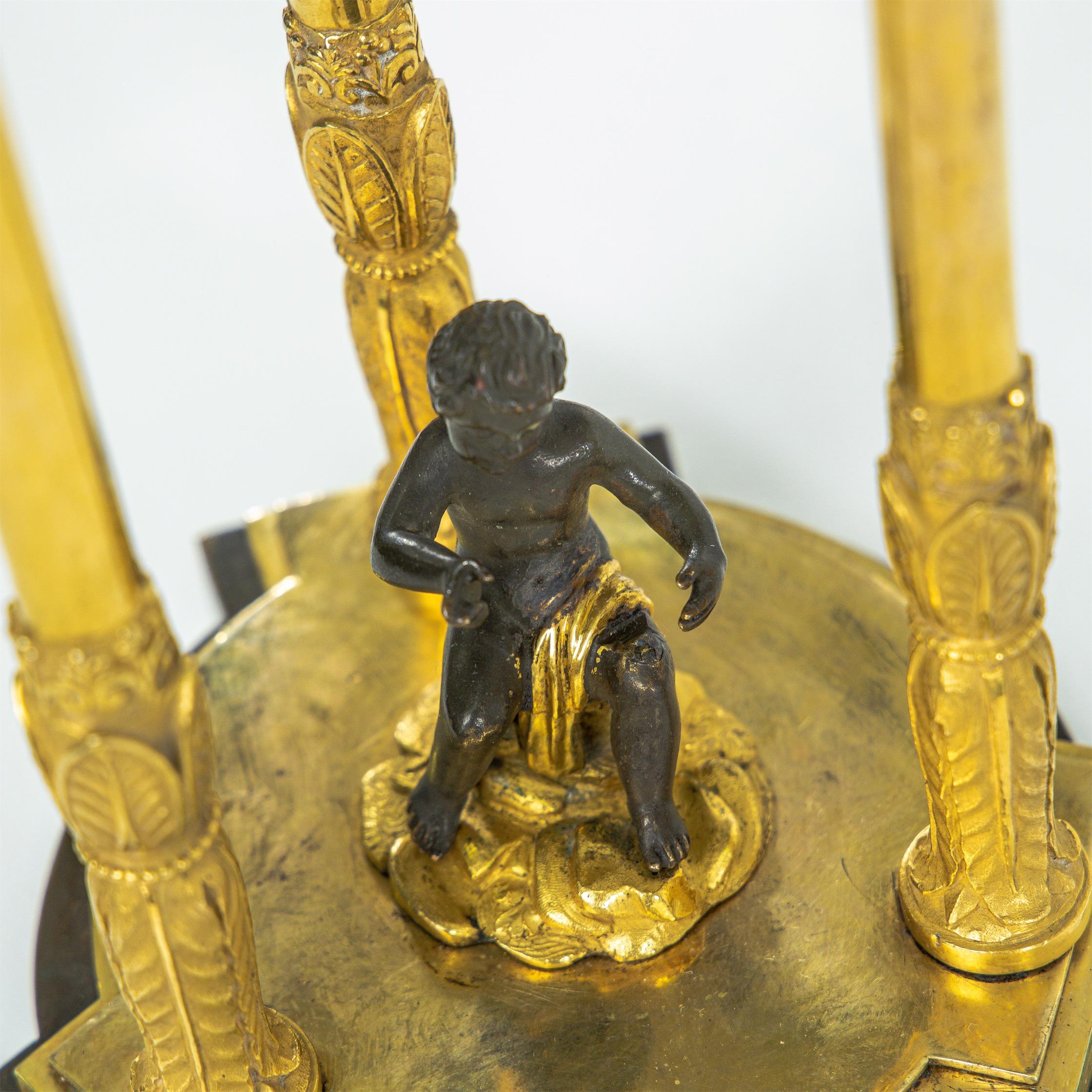 Empire Centerpiece with Putto Decor, Bronze and Glass, Early 19th Century For Sale 8