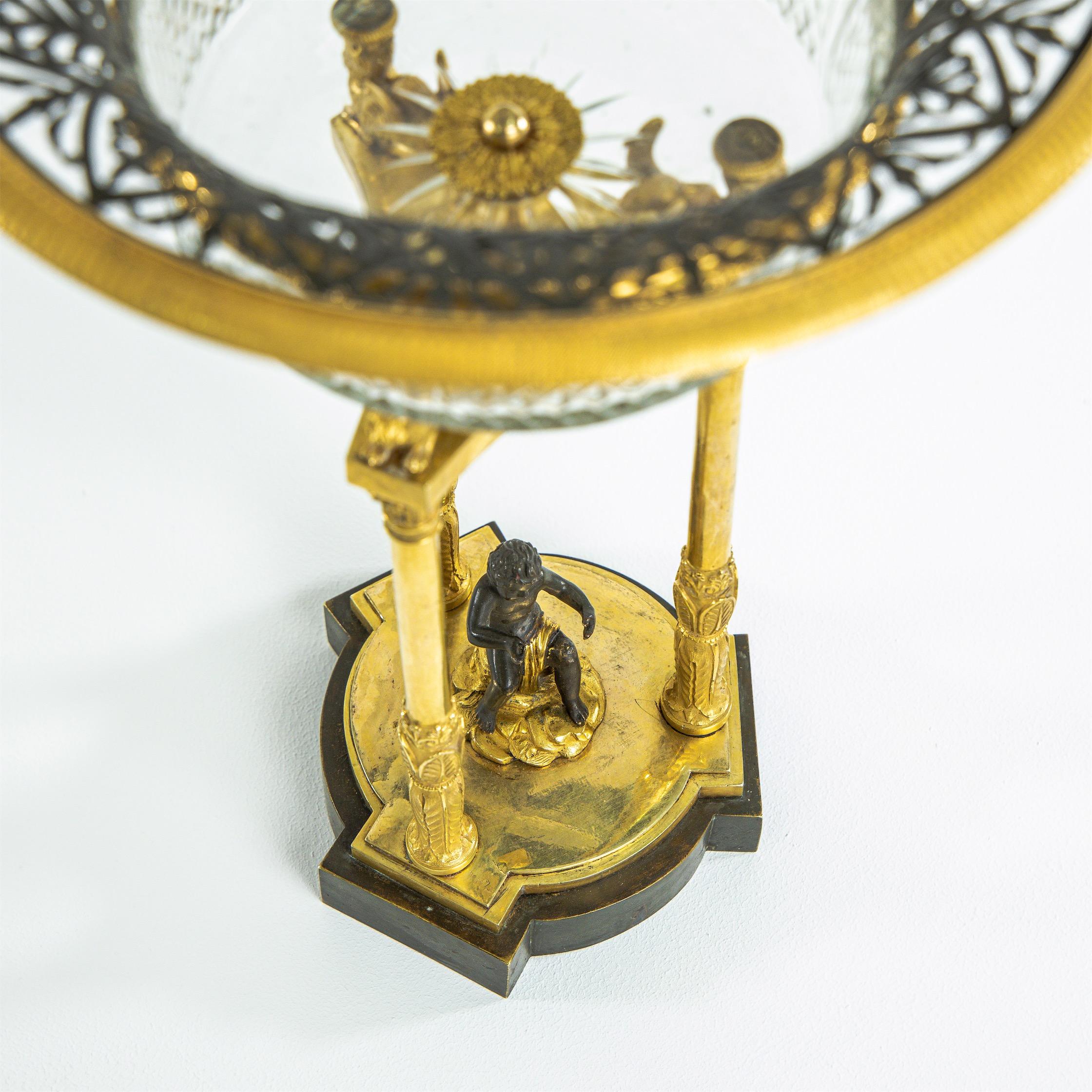 Empire Centerpiece with Putto Decor, Bronze and Glass, Early 19th Century For Sale 2