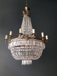 Empire Chandelier Crystal Sac a Pearl Lamp Lustre Art Nouveau, 1920