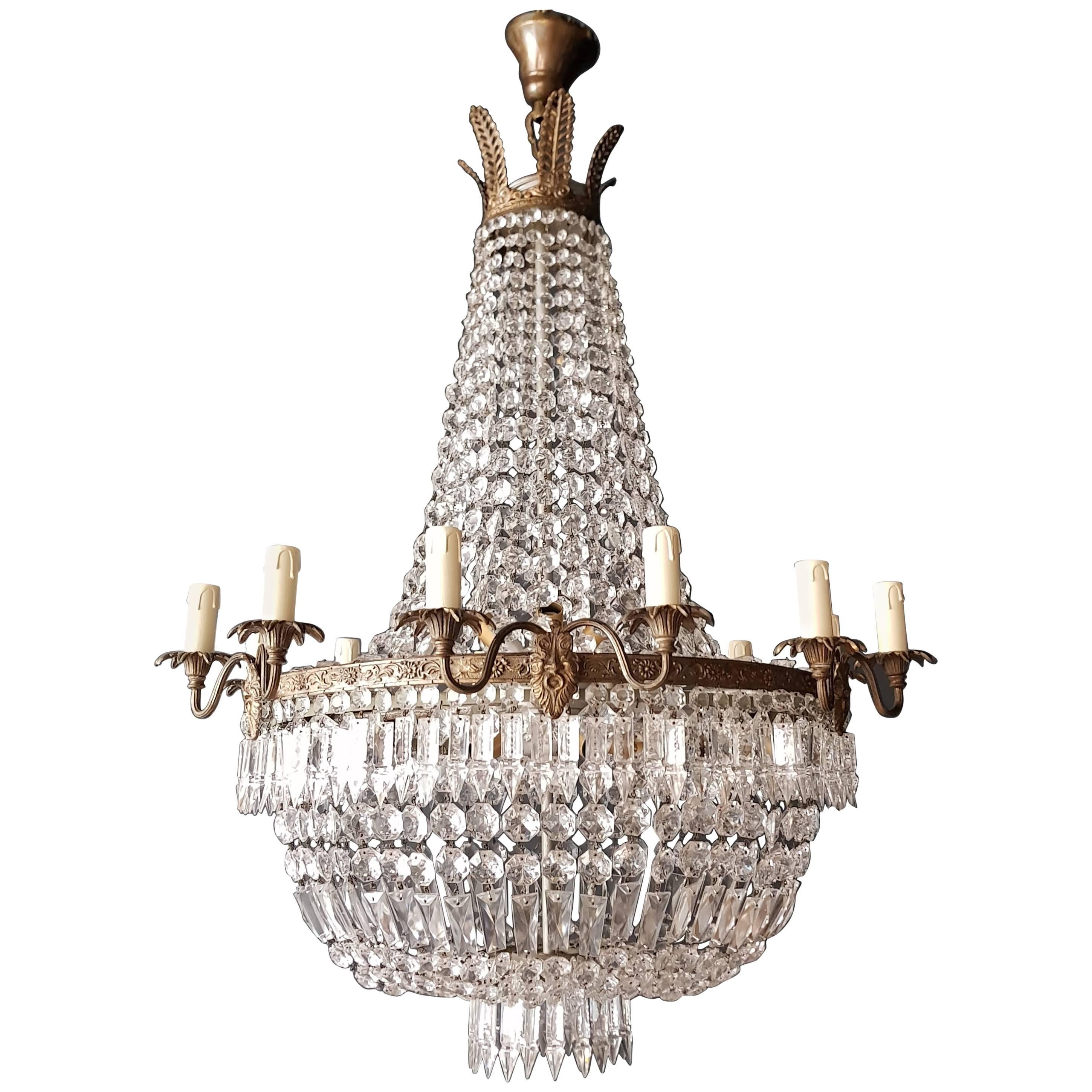 Empire Chandelier Crystal Sac a Pearl Lamp Lustre Art Nouveau, 1920
