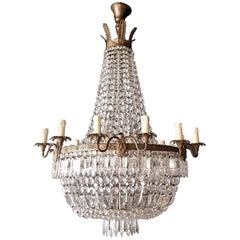 Antique Empire Chandelier Crystal Sac a Pearl Lamp Lustre Art Nouveau 1920