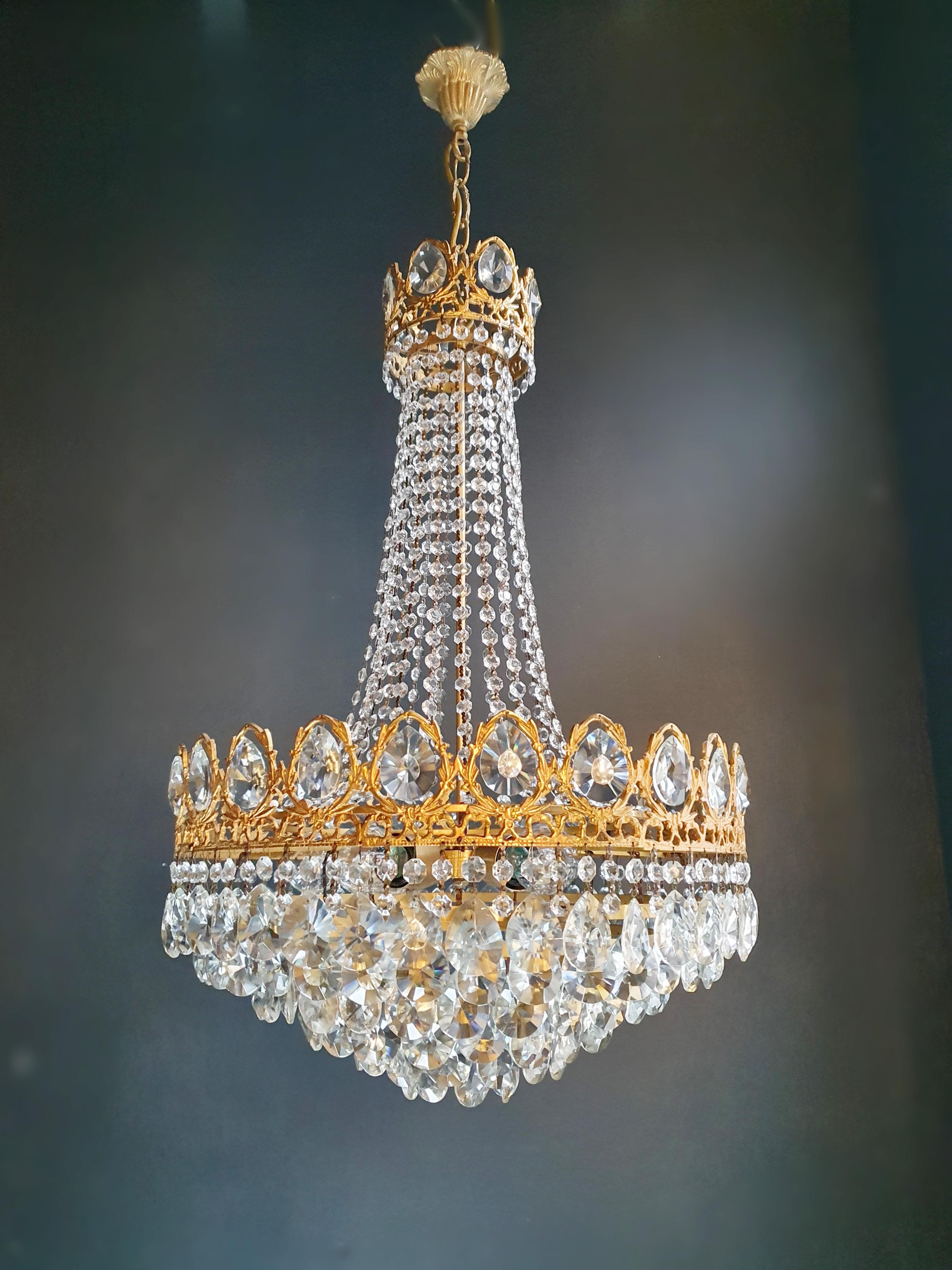 Empire Chandelier Crystal Sac a Pearl Lamp Lustre Art Nouveau In Good Condition In Berlin, DE