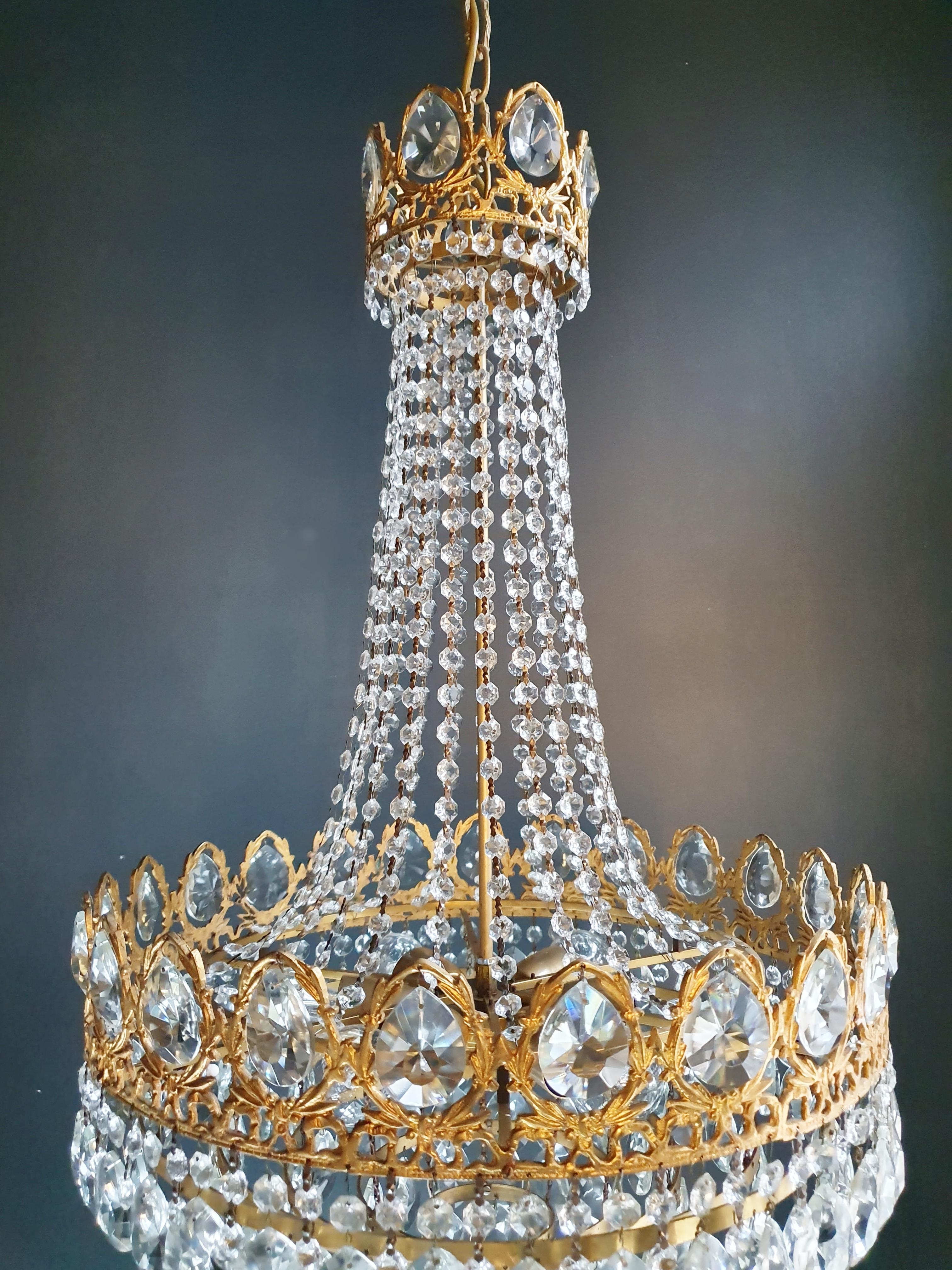 Mid-20th Century Empire Chandelier Crystal Sac a Pearl Lamp Lustre Art Nouveau