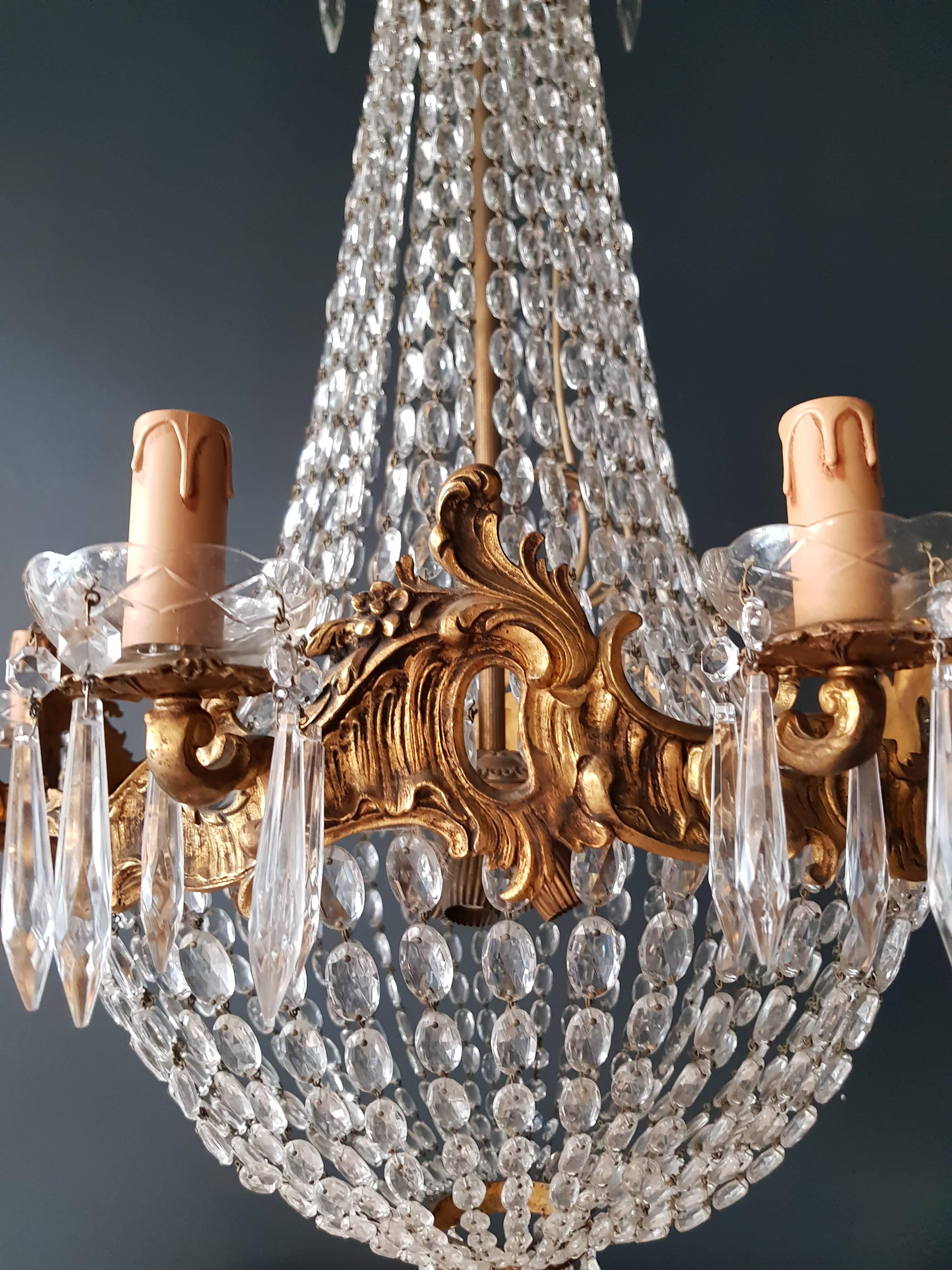 18th Century and Earlier Montgolfière Empire Chandelier Crystal Sac a Pearl Lamp Lustre Basket