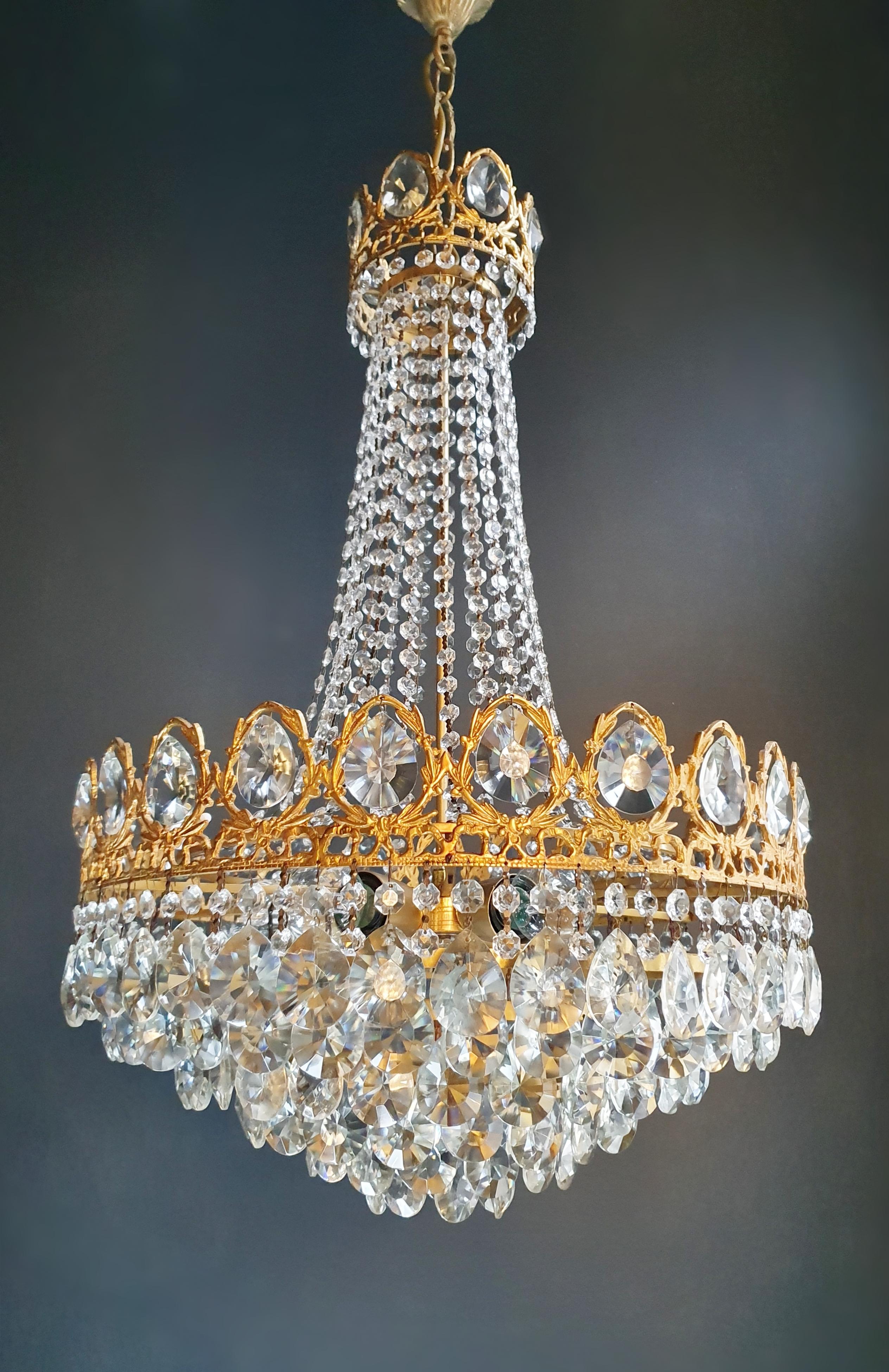 Brass Empire Chandelier Crystal Sac a Pearl Lamp Lustre Art Nouveau