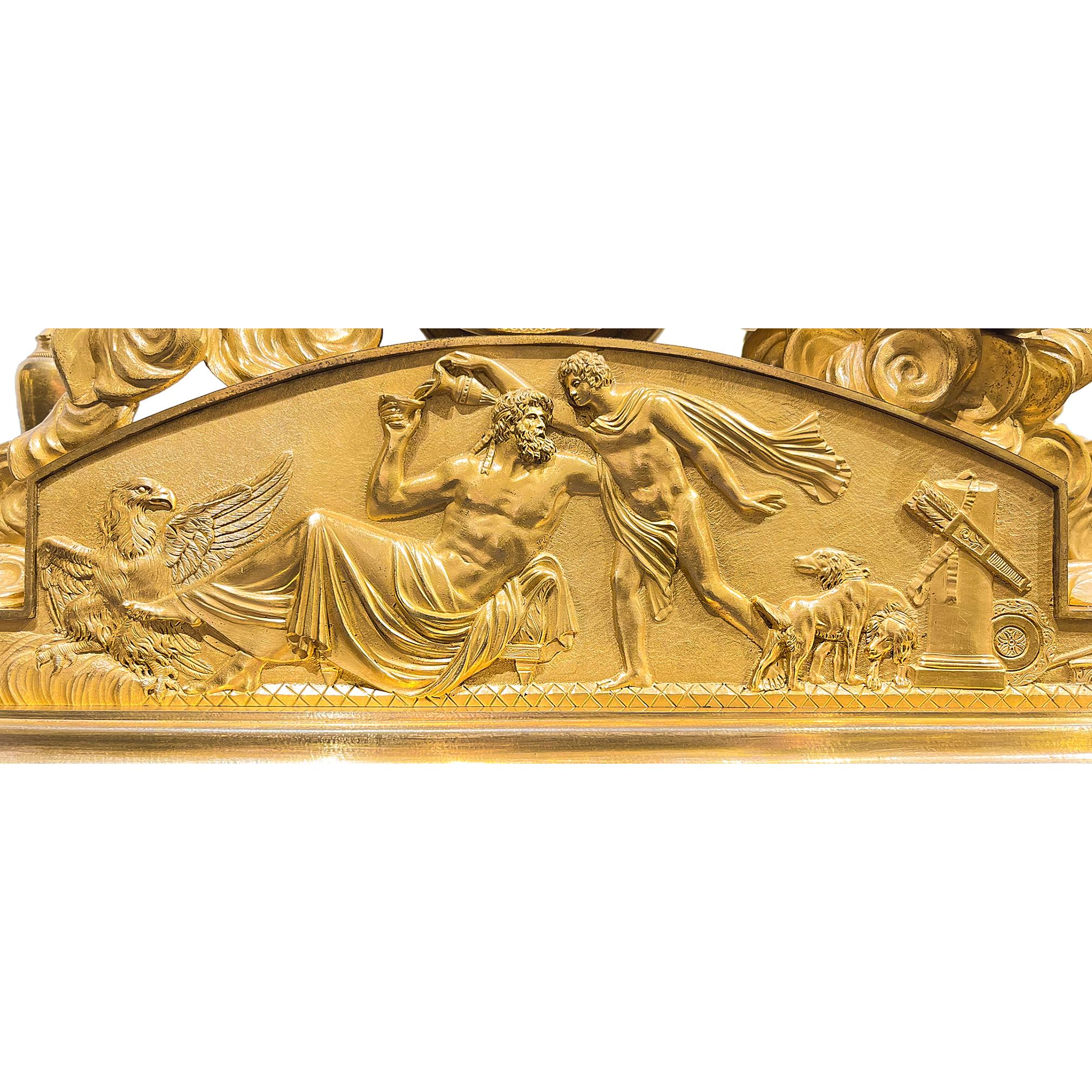 French Empire Chariot Clock with Bronzed Putti, Eagles, and Neoclassical Bas Relief 