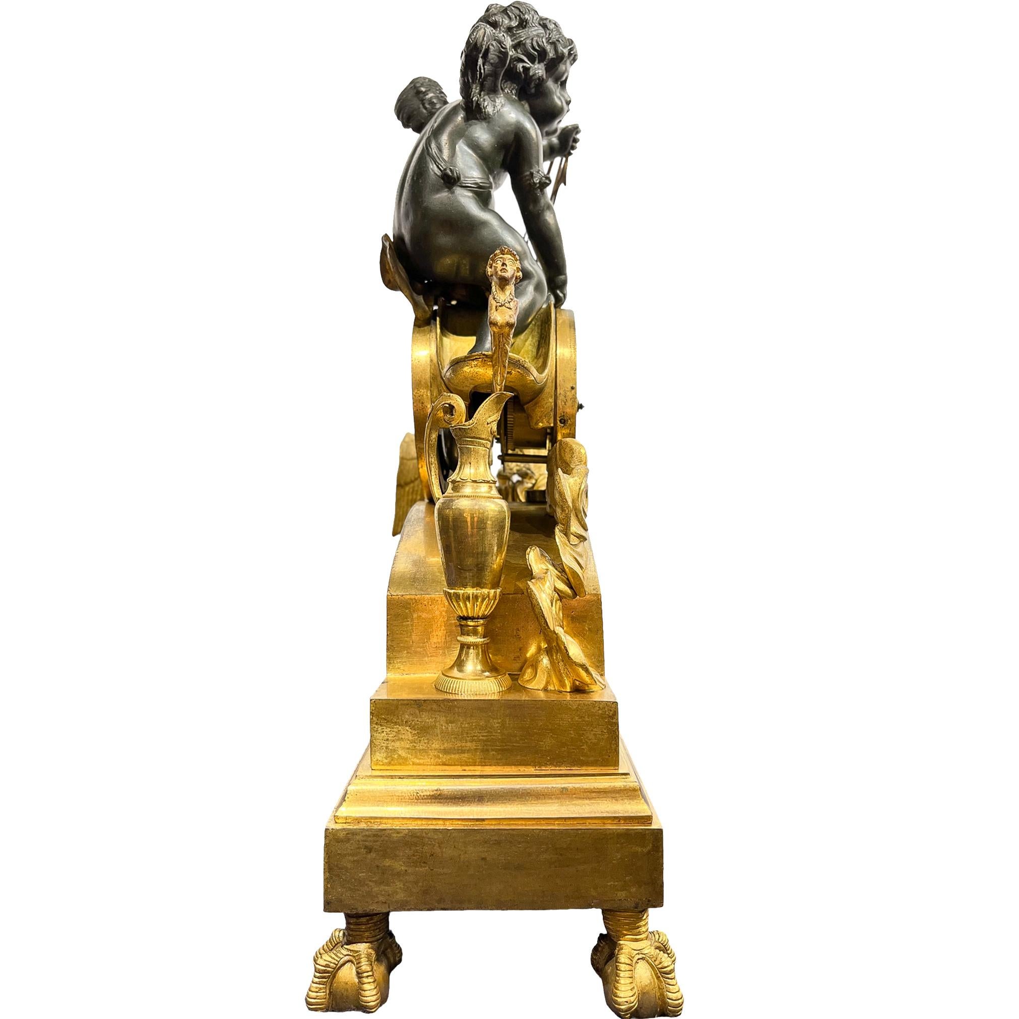 Empire Chariot Clock with Bronzed Putti, Eagles, and Neoclassical Bas Relief  2